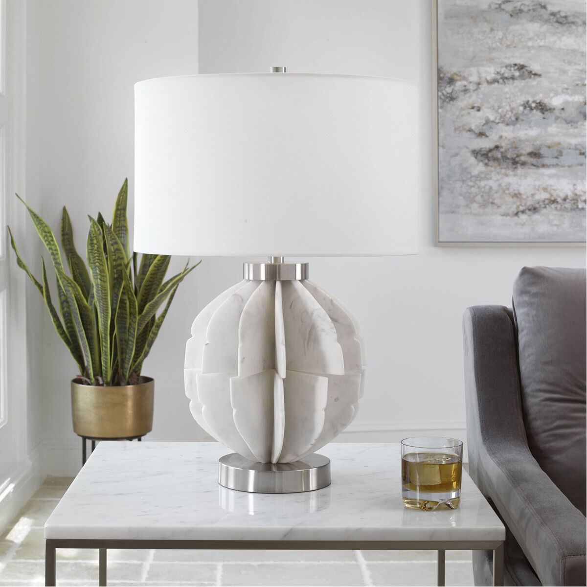 Repetition 25 inch 150.00 watt White Marble and Brushed Nickel Table Lamp Portable Light