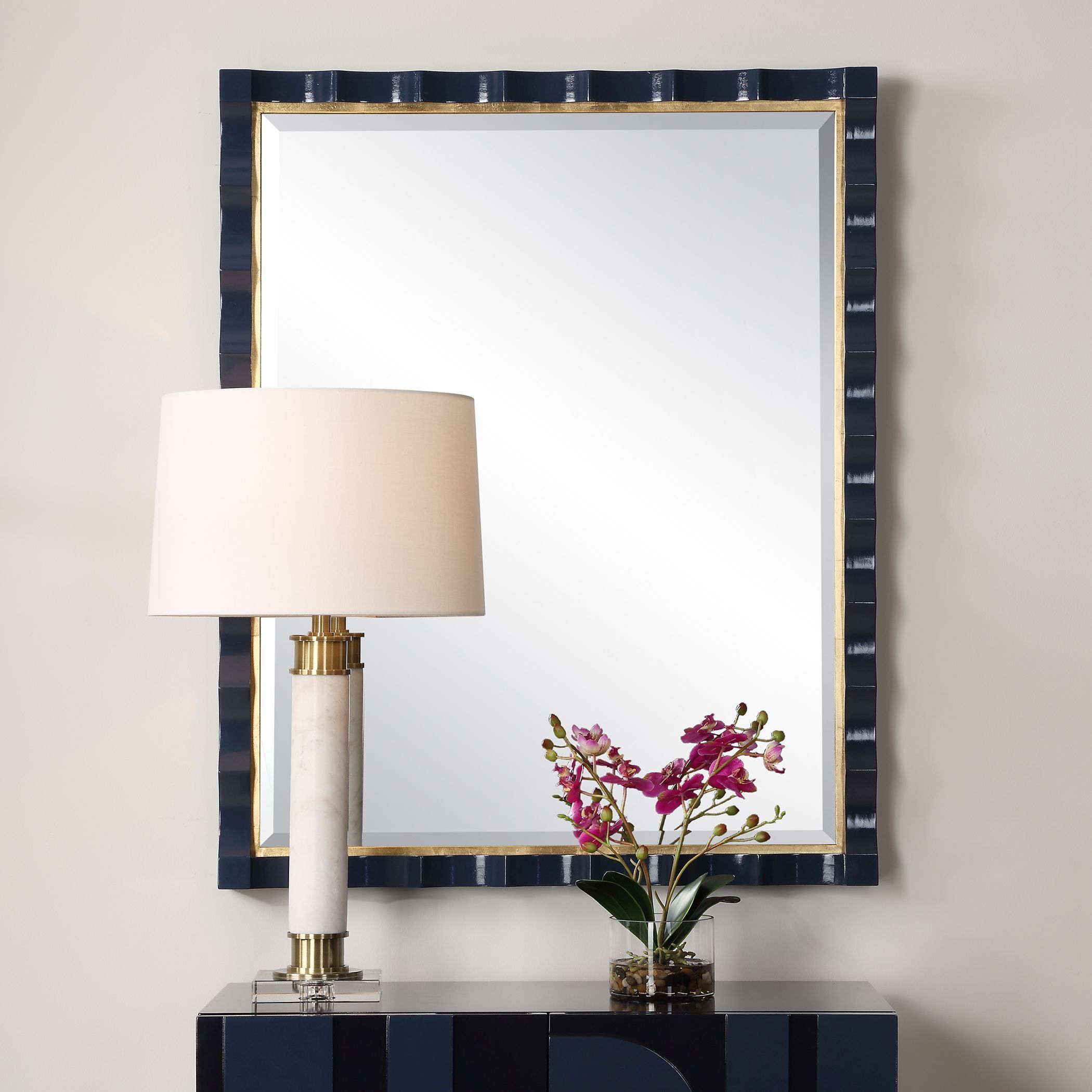 Gulf 39 X 31 inch Navy Lacquer Mirror