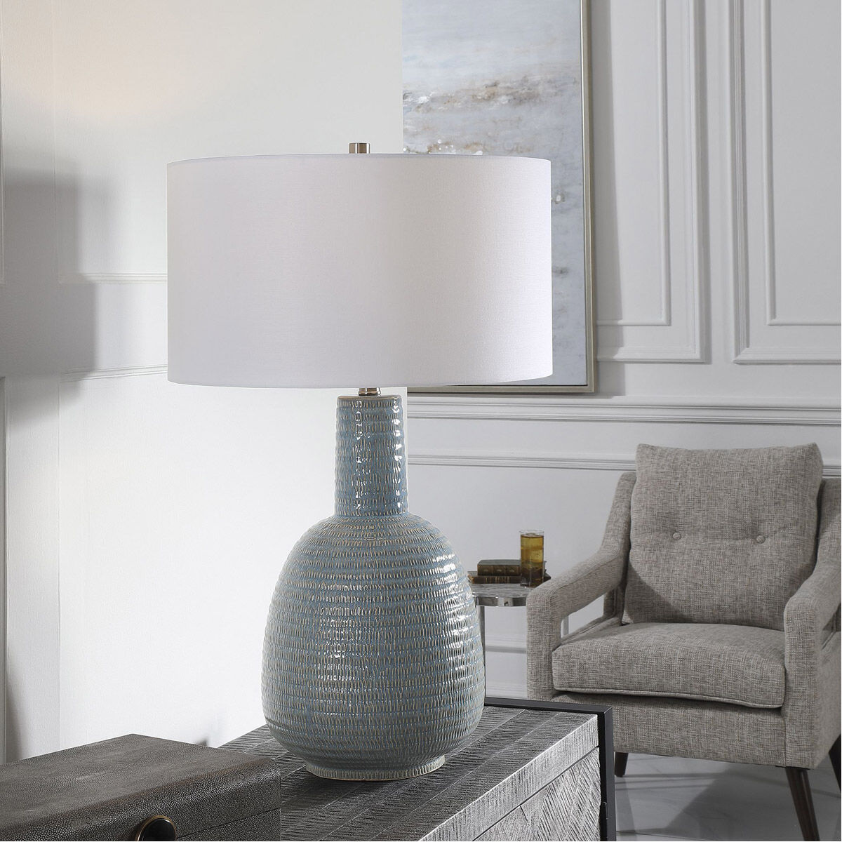 Delta 29 inch 100.00 watt Light Aqua Glaze with Brushed Nickel Details Table Lamp Portable Light