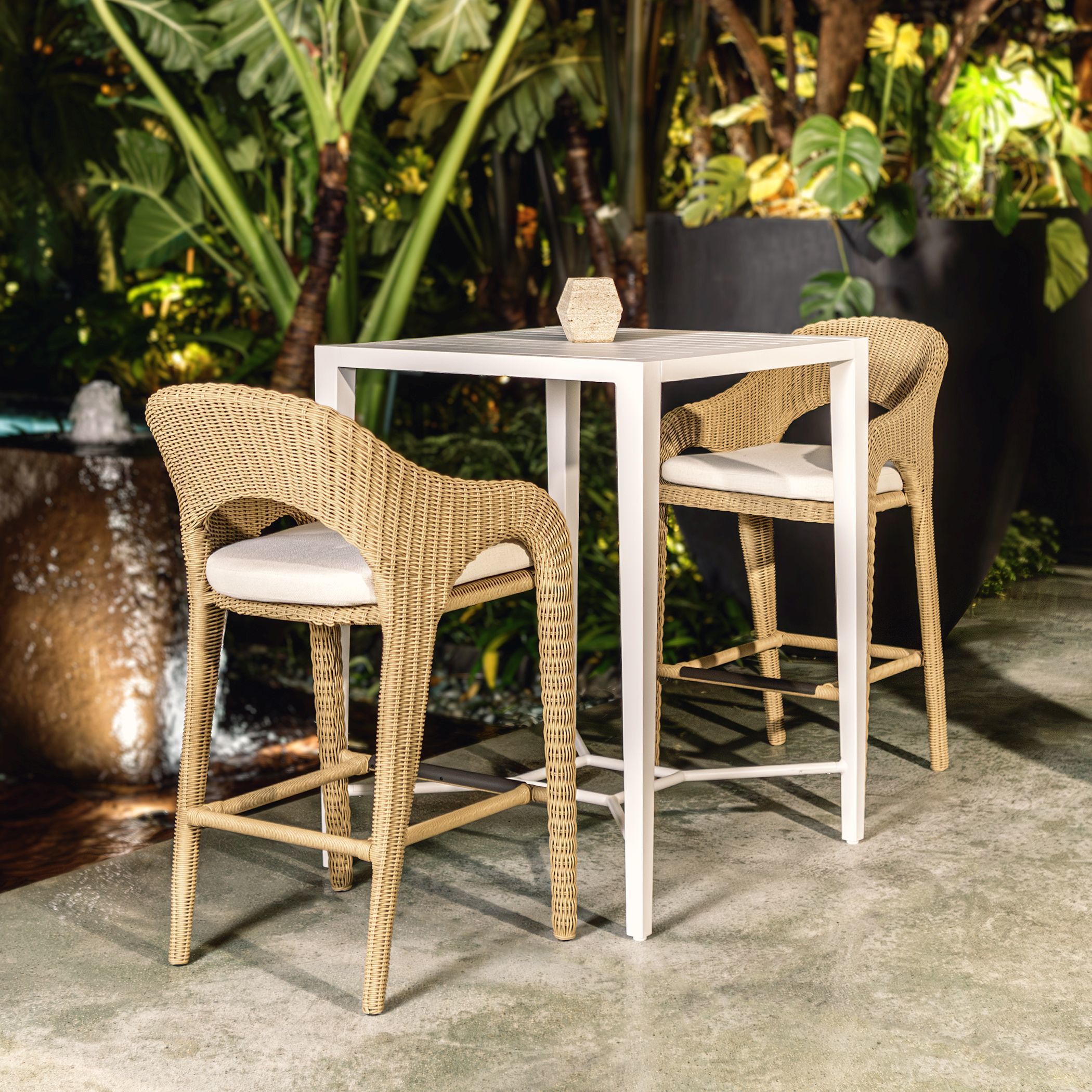 Kavali 38 inch Natural Honey and Oyster White Outdoor Counter Stool