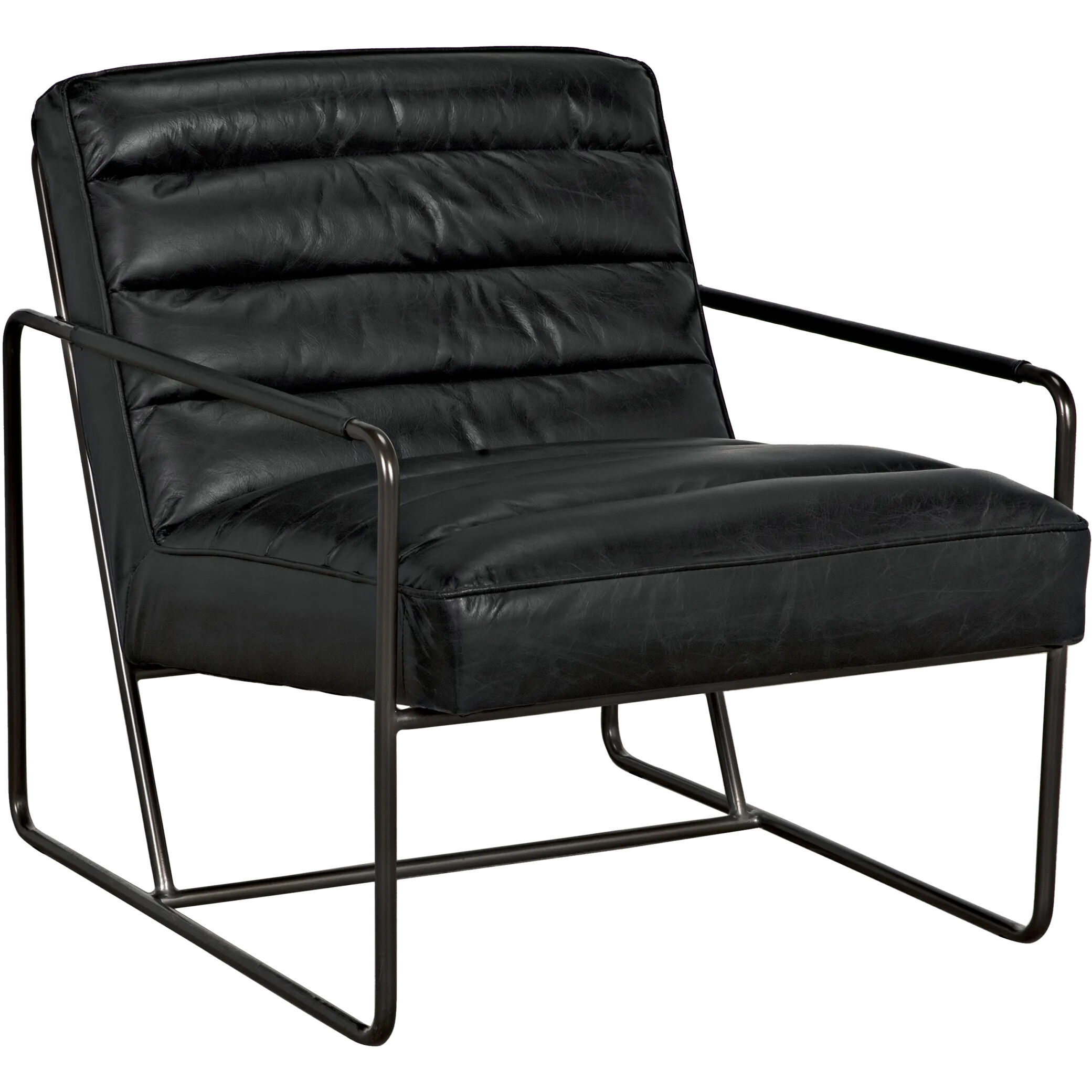 Demeter Metal and Black Leather Occasional Chair