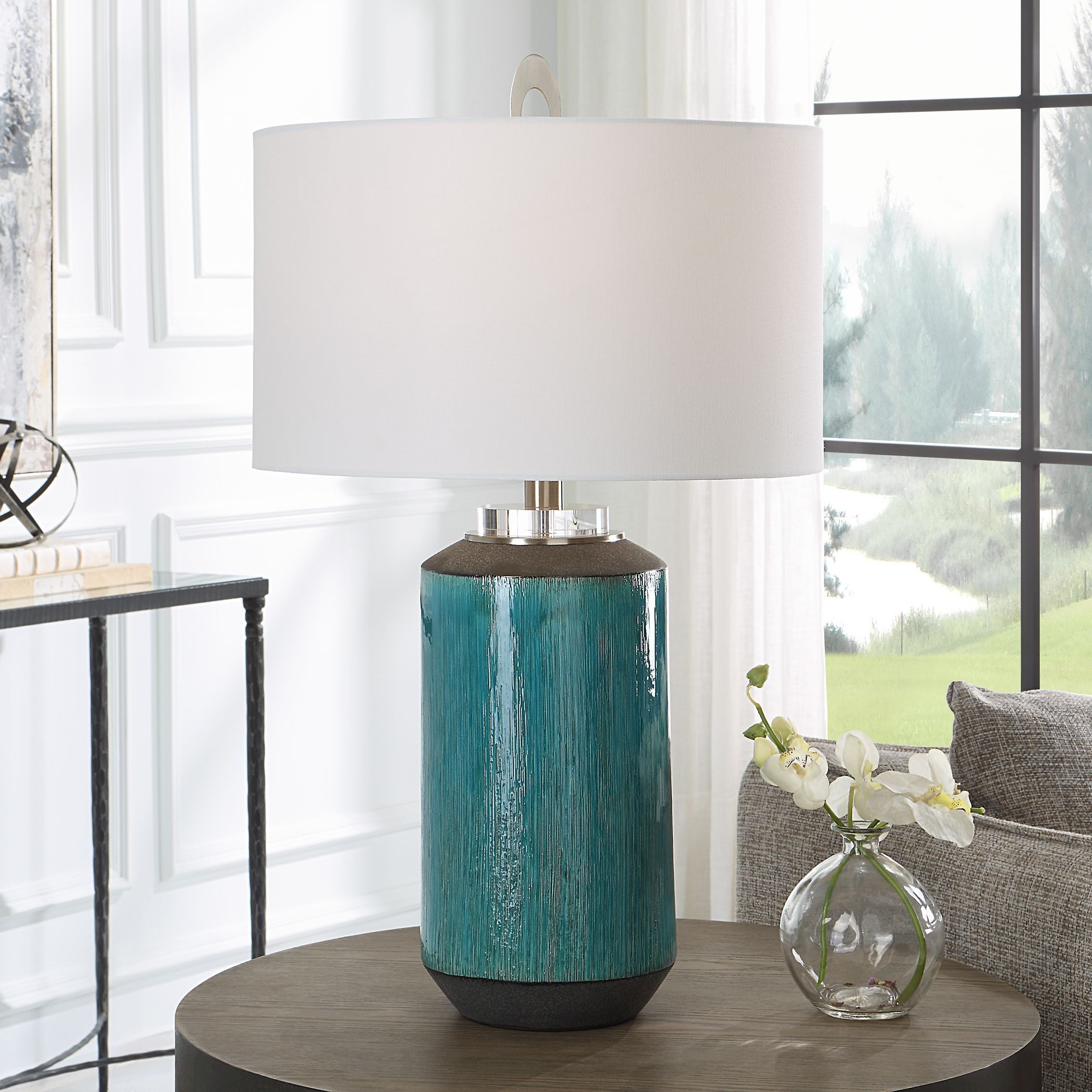 Maui 29 inch 150.00 watt Aqua Blue Glaze and Matte Bronze Table Lamp Portable Light