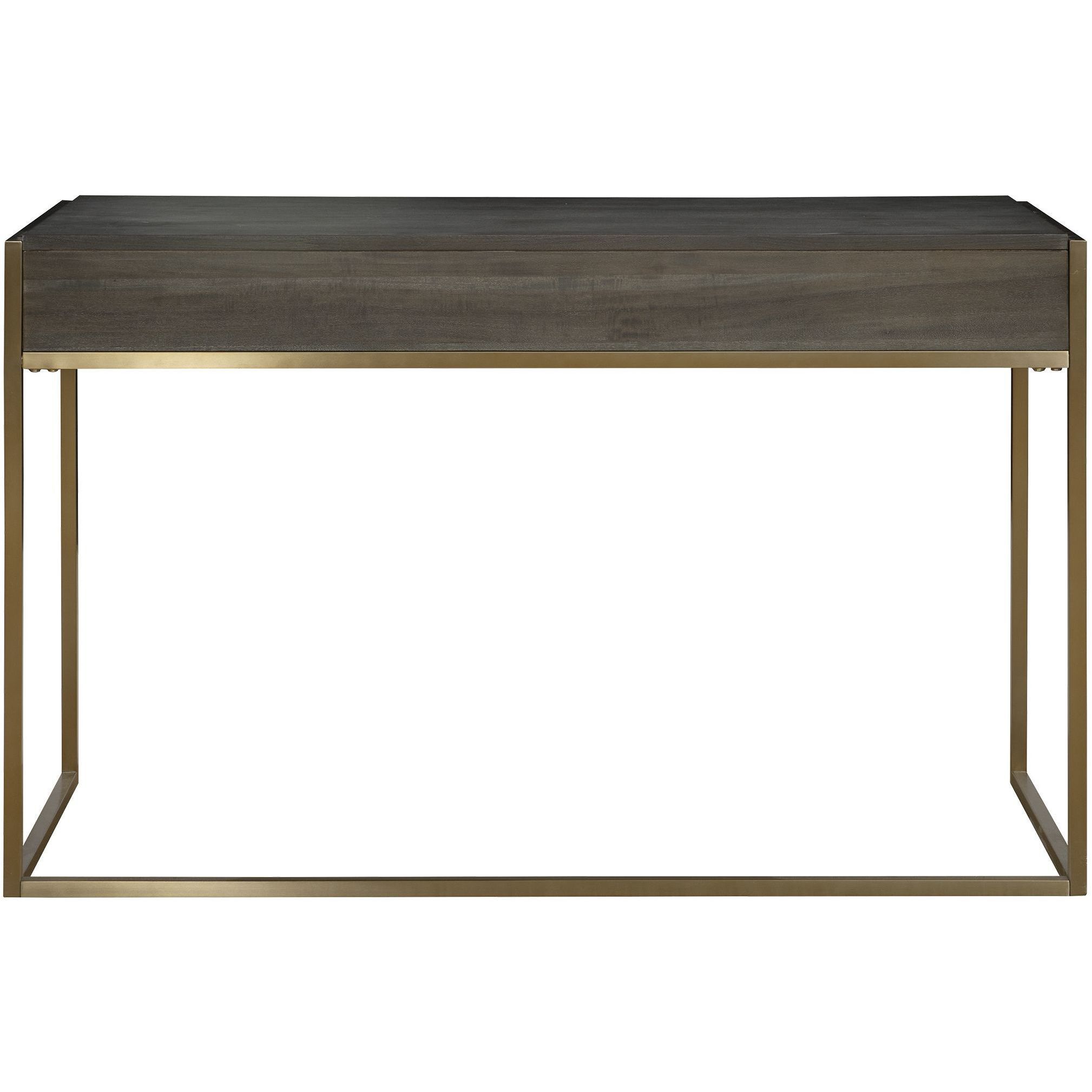 Taja 48 inch Brushed Brass and Dark Walnut Writing Desk