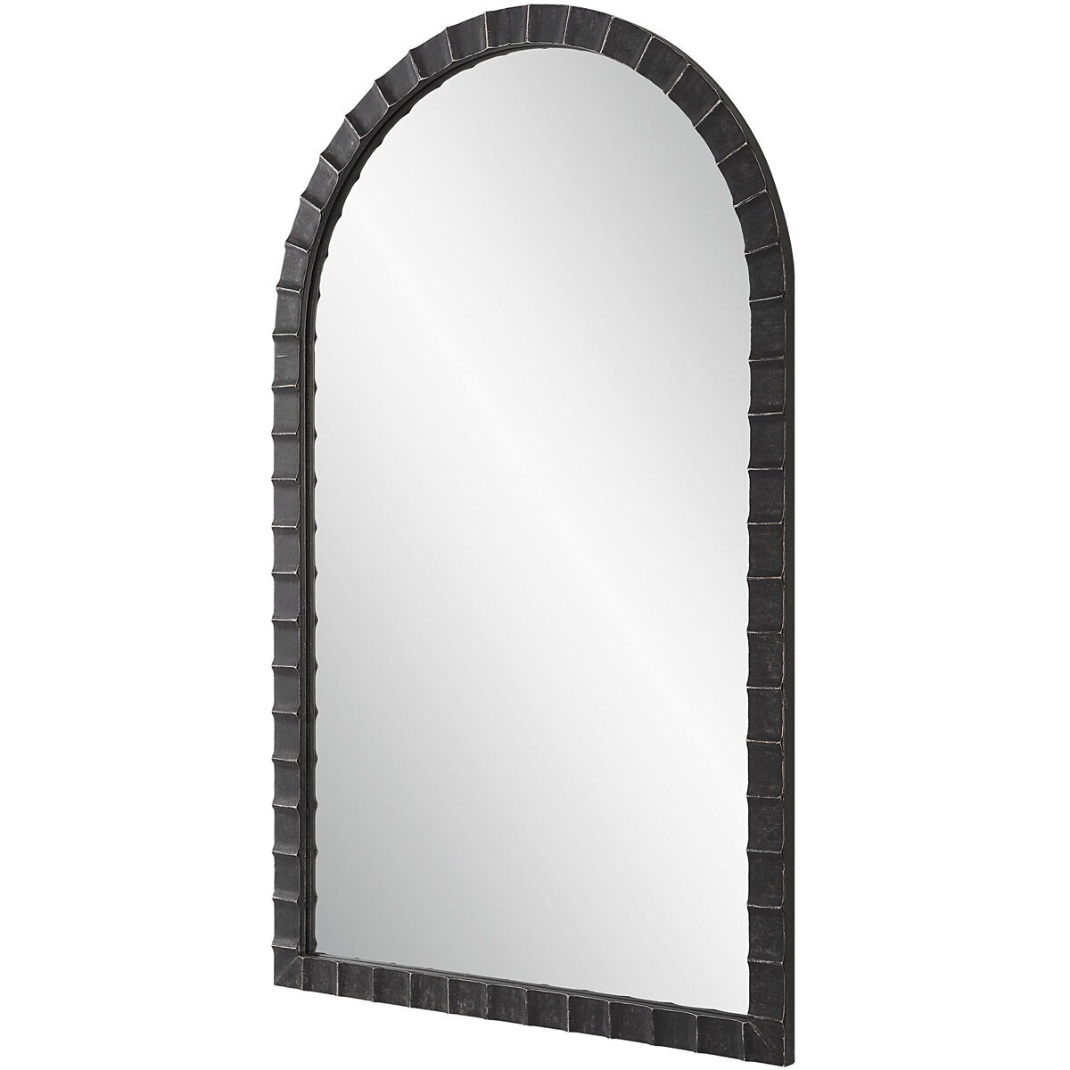 Dandridge 39 X 24 inch Distressed Matte Black with Silver Undertones Arch Wall Mirror