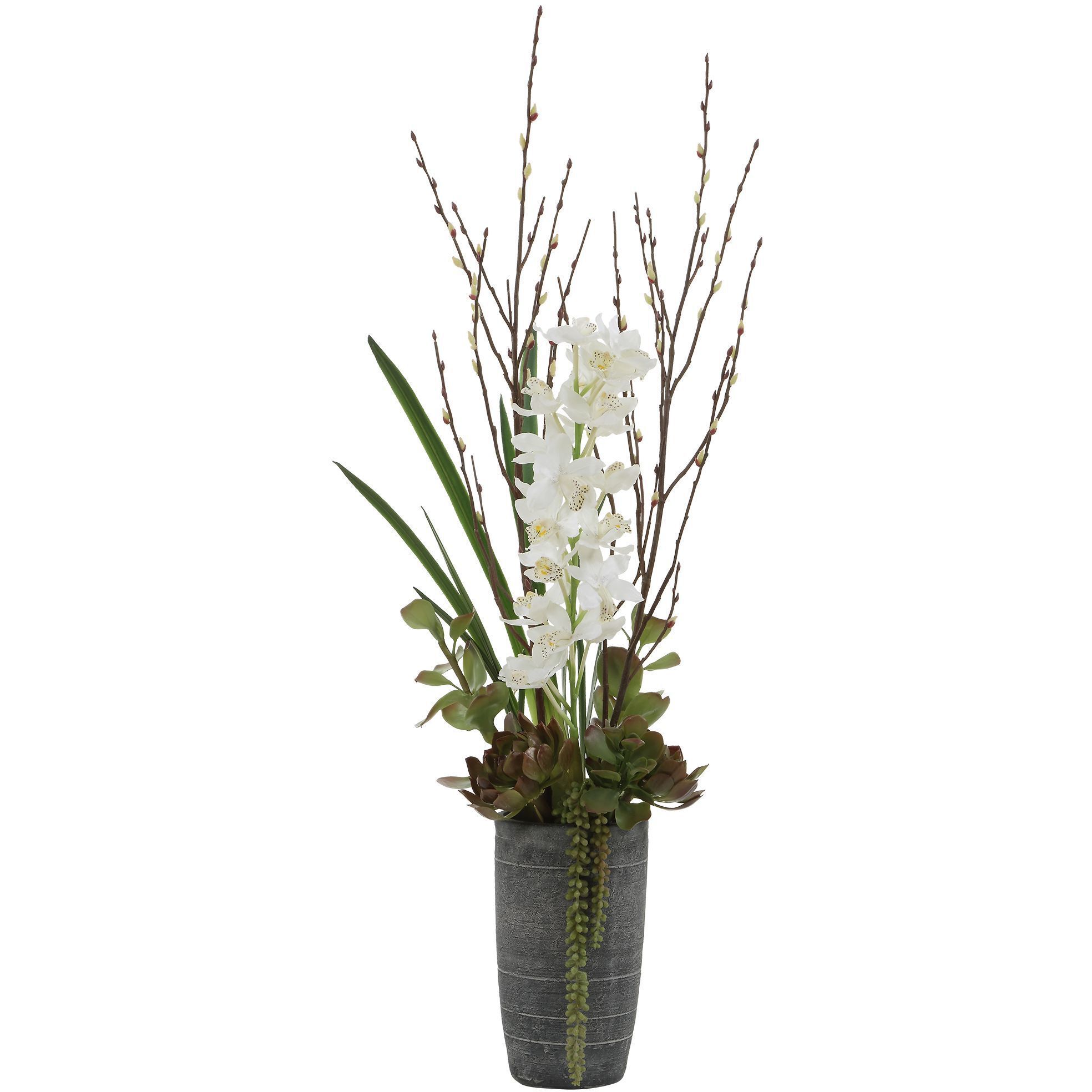 Eterna Orchid Aged Charcoal with White and Green Centerpiece & Vase