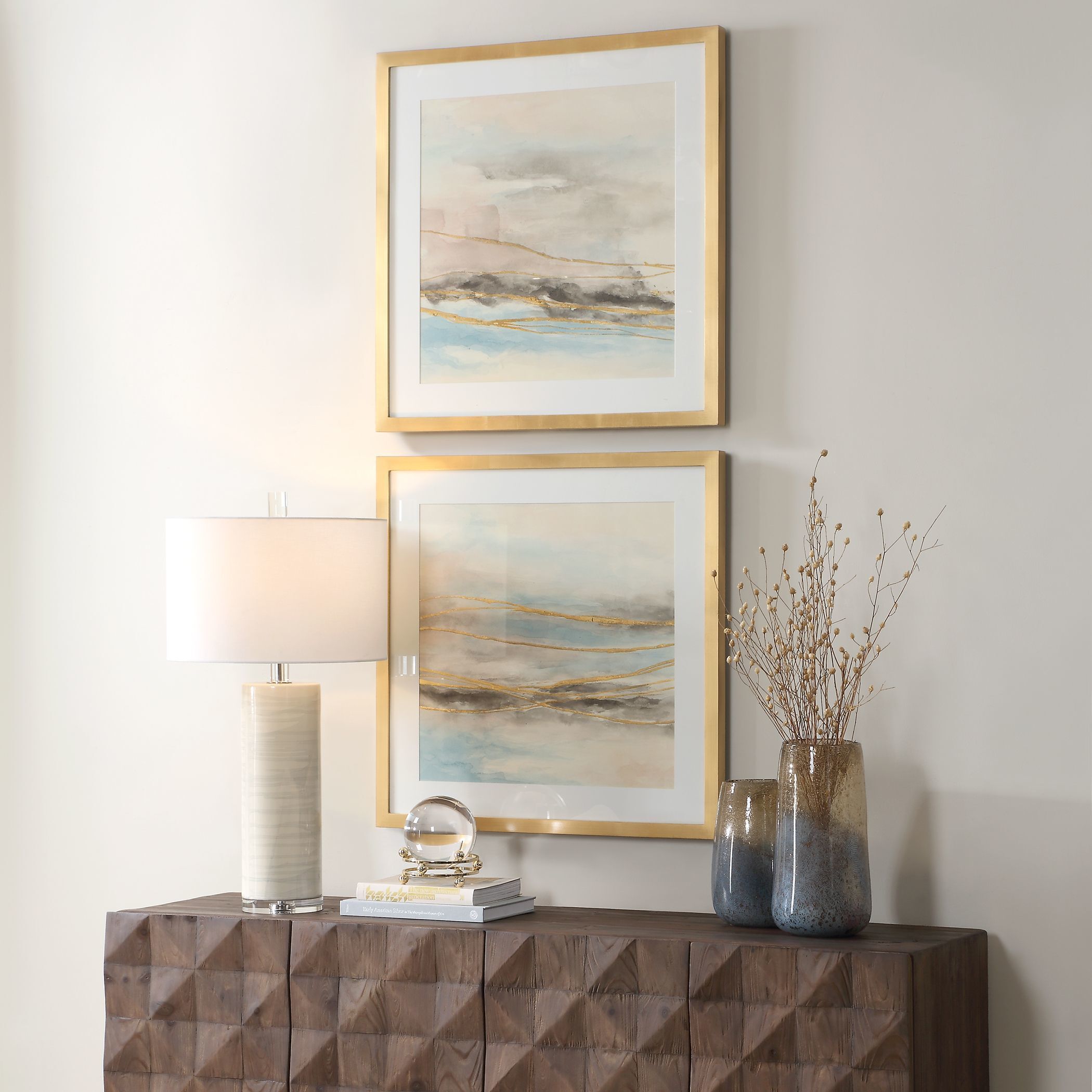 So Golden 29.5 X 29.5 inch Abstract Landscape Prints, Set of 2