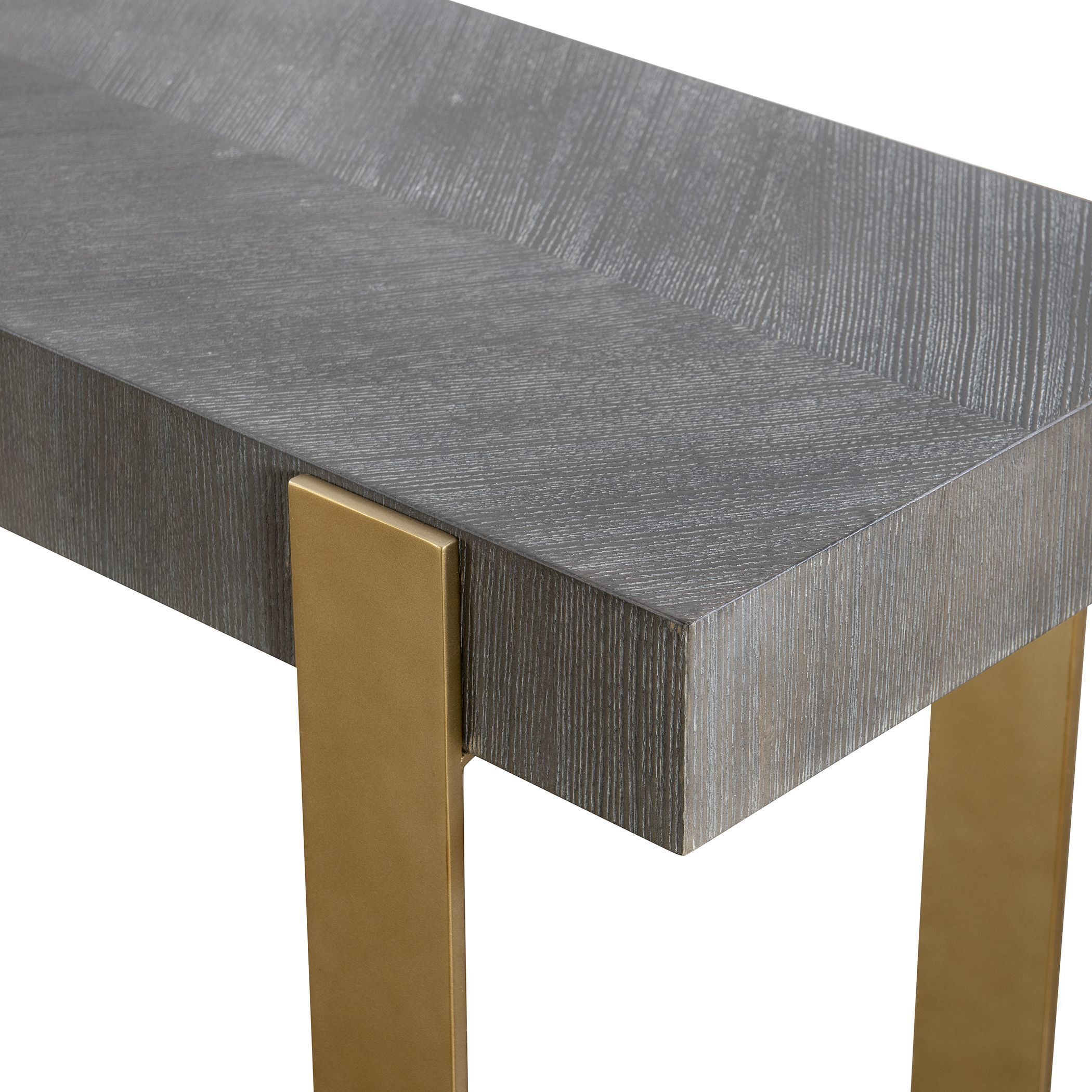 Kea 60 inch Dark Walnut Stain and Brushed Brass Console Table