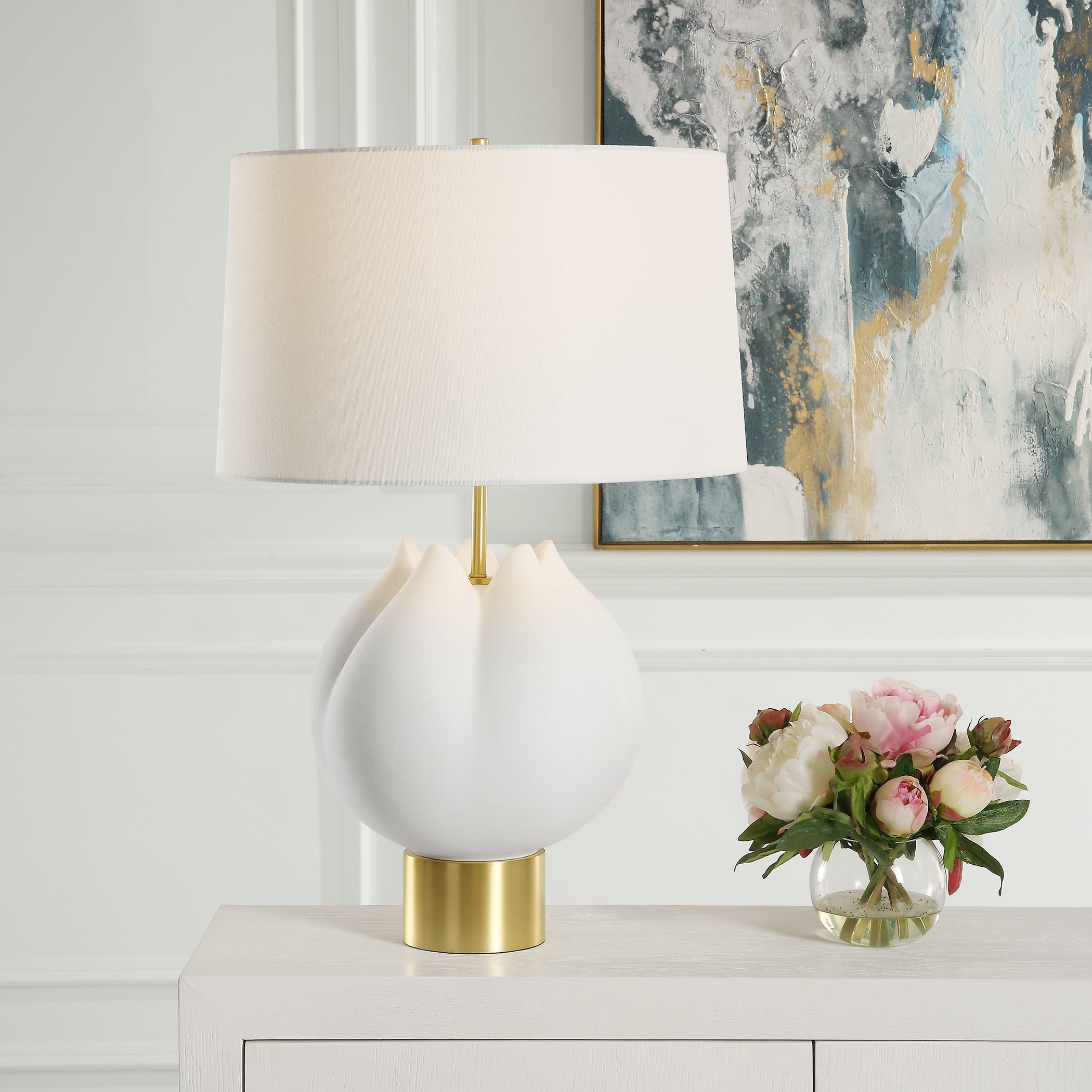 In Bloom 25.5 inch 150.00 watt Chalk White and Antiqued Brass Table Lamp Portable Light
