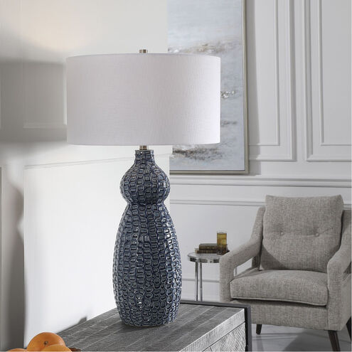 Holloway 32 inch 150.00 watt Deep Cobalt Blue Glaze with Brushed Nickel Accents Table Lamp Portable Light