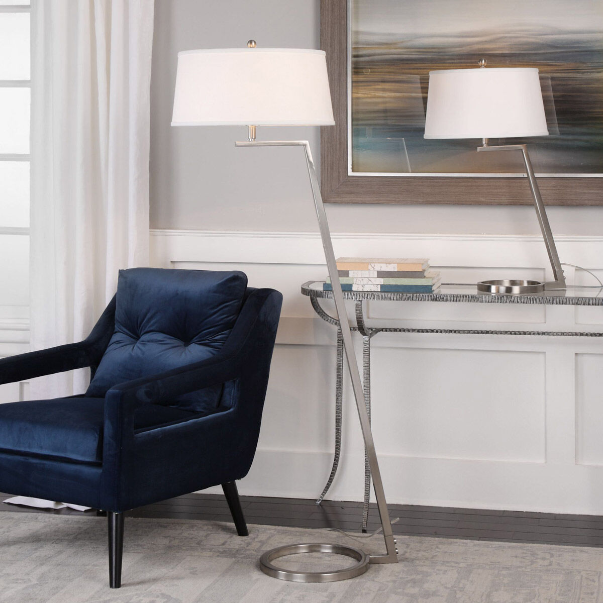 Ordino 63 inch 150 watt Brushed Nickel Floor Lamp Portable Light