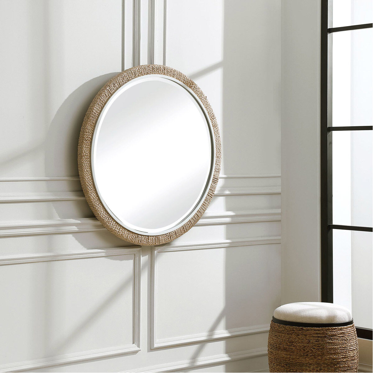 Carbet 39.75 X 39.75 inch Braided Banana Leaf and Matte White Wall Mirror