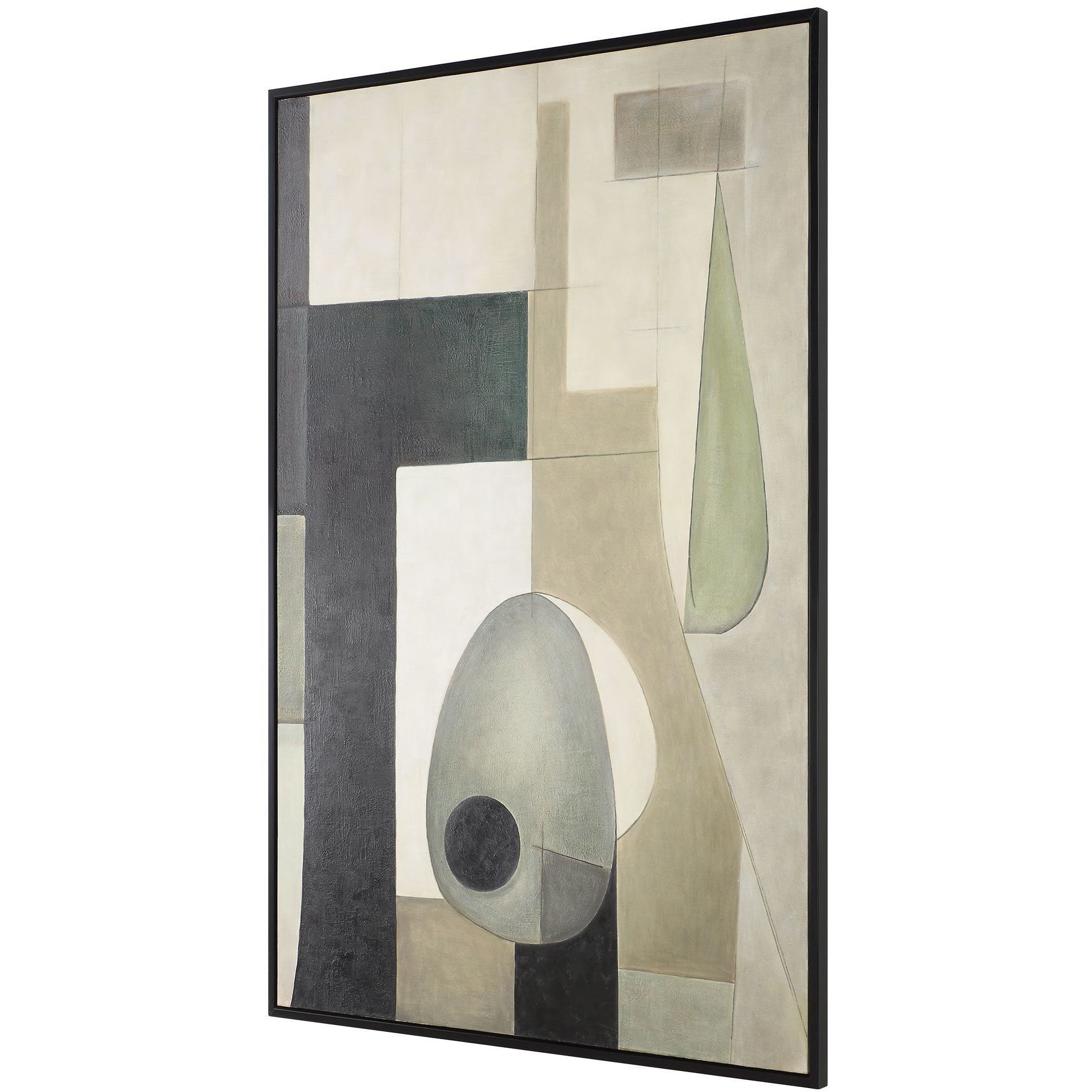 Fair Trade Soft Green and Beige and Pewter Geometric Abstract Art