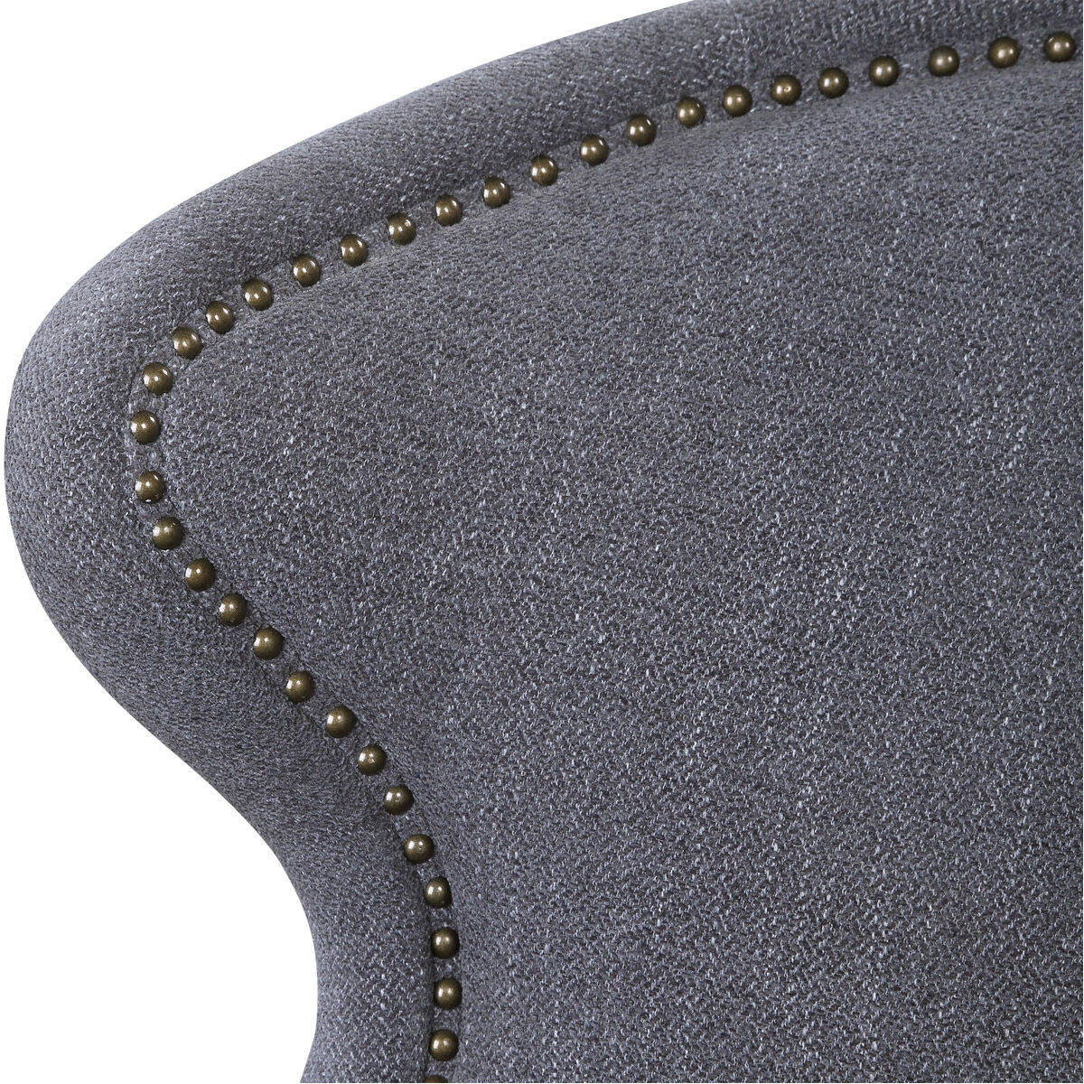 Biscay Dark Charcoal Gray Fabric and Antique Brass Swivel Chair