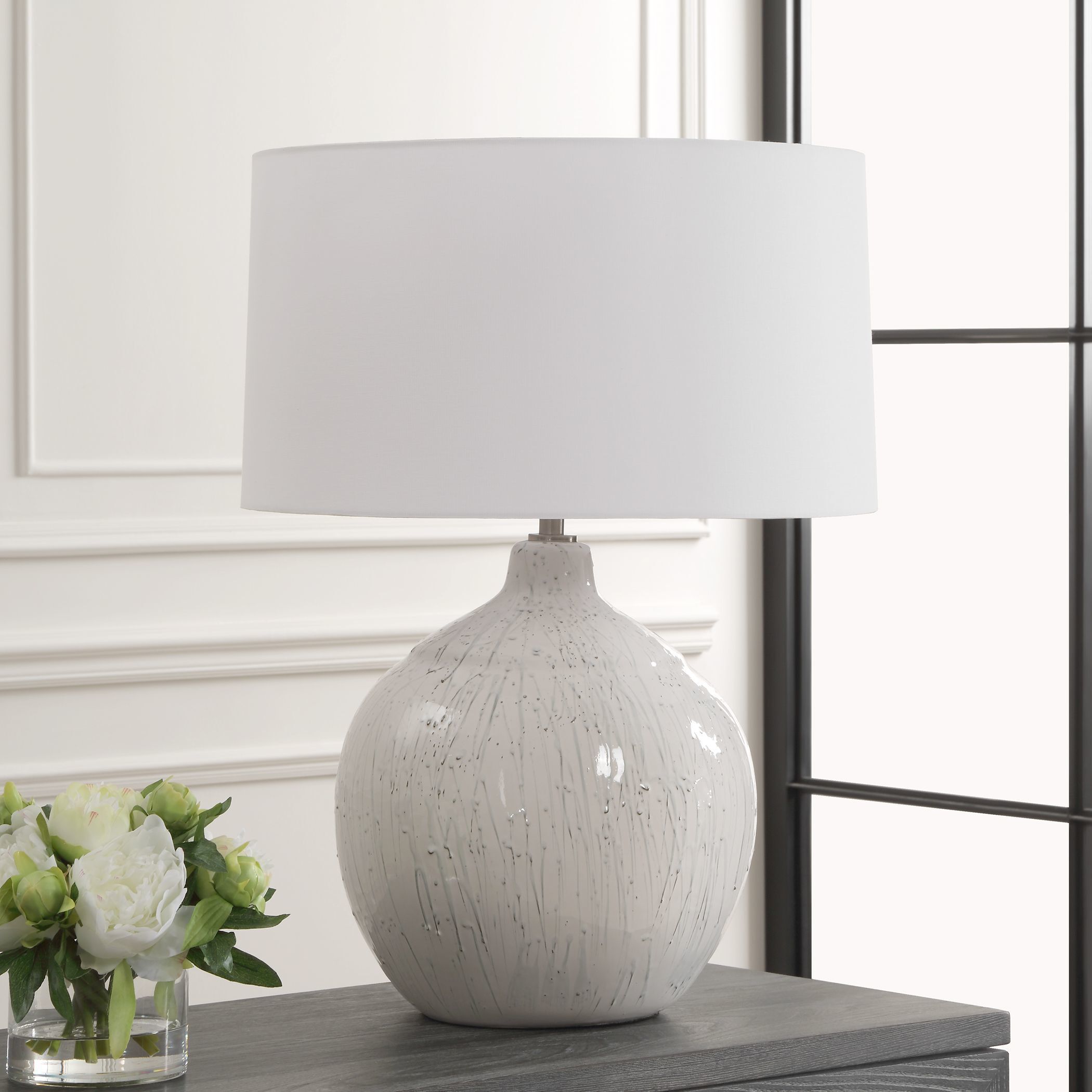 Dribble 25.75 inch 150.00 watt White Glaze with Dripped Gray Texture and Brushed Nickel Table Lamp Portable Light