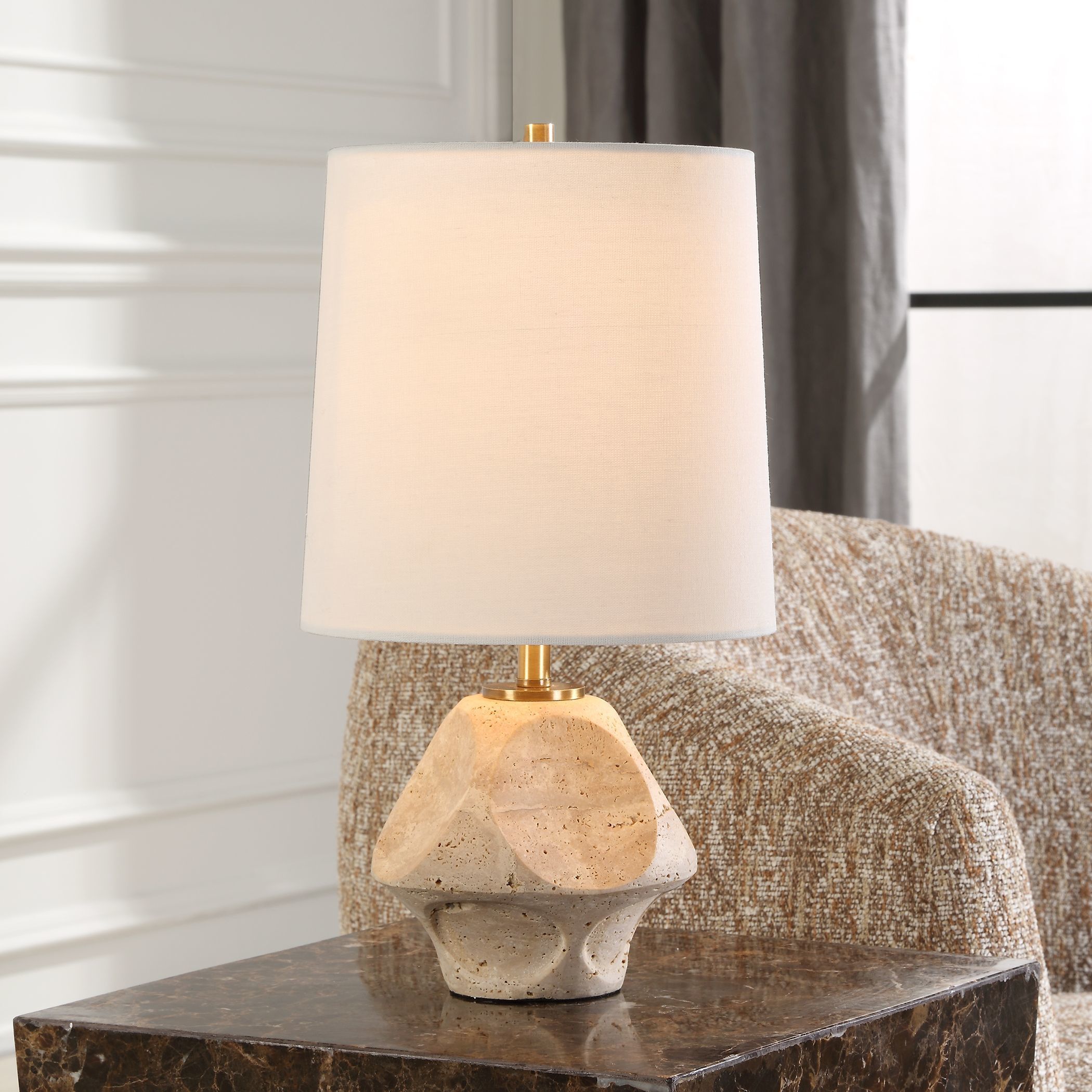 Indent 16.25 inch 60.00 watt Travertine and Antique Brass Accent Lamp Portable Light