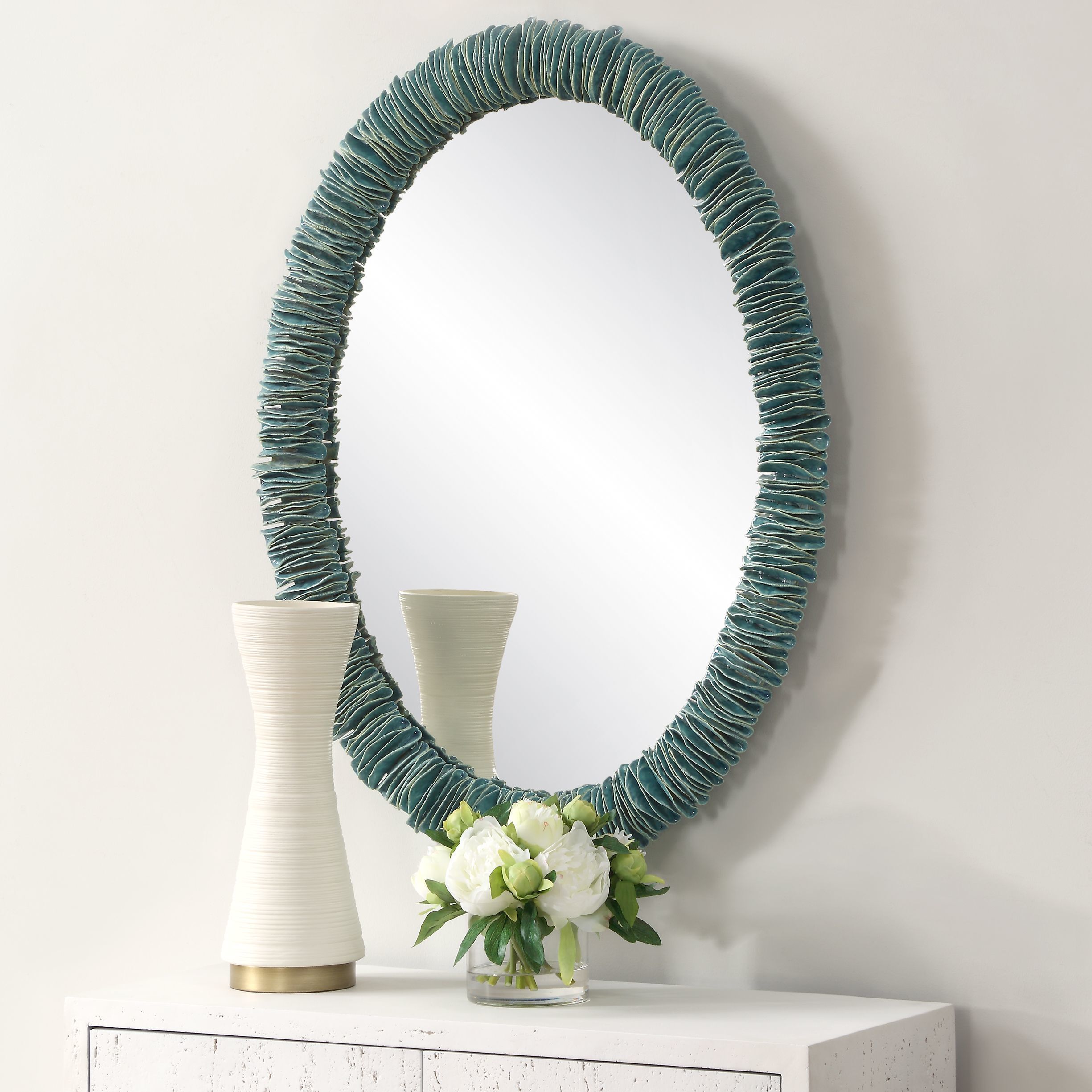 Bonaire 34.5 X 26.5 inch Distressed Mottled Teal Blue Glaze Mirror