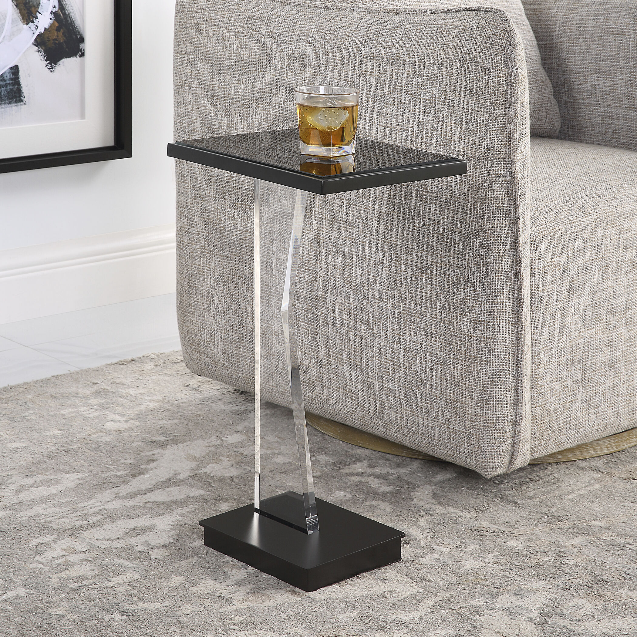 Angle 22.75 X 12.5 inch Black Mirror and Black Accent Table
