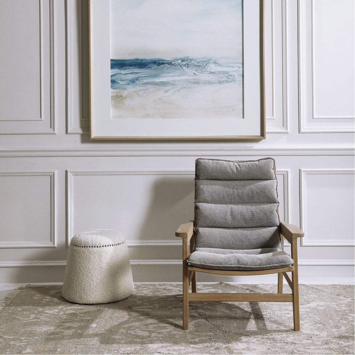 Isola Naturally Oak with Charcoal and White Cushion Accent Chair