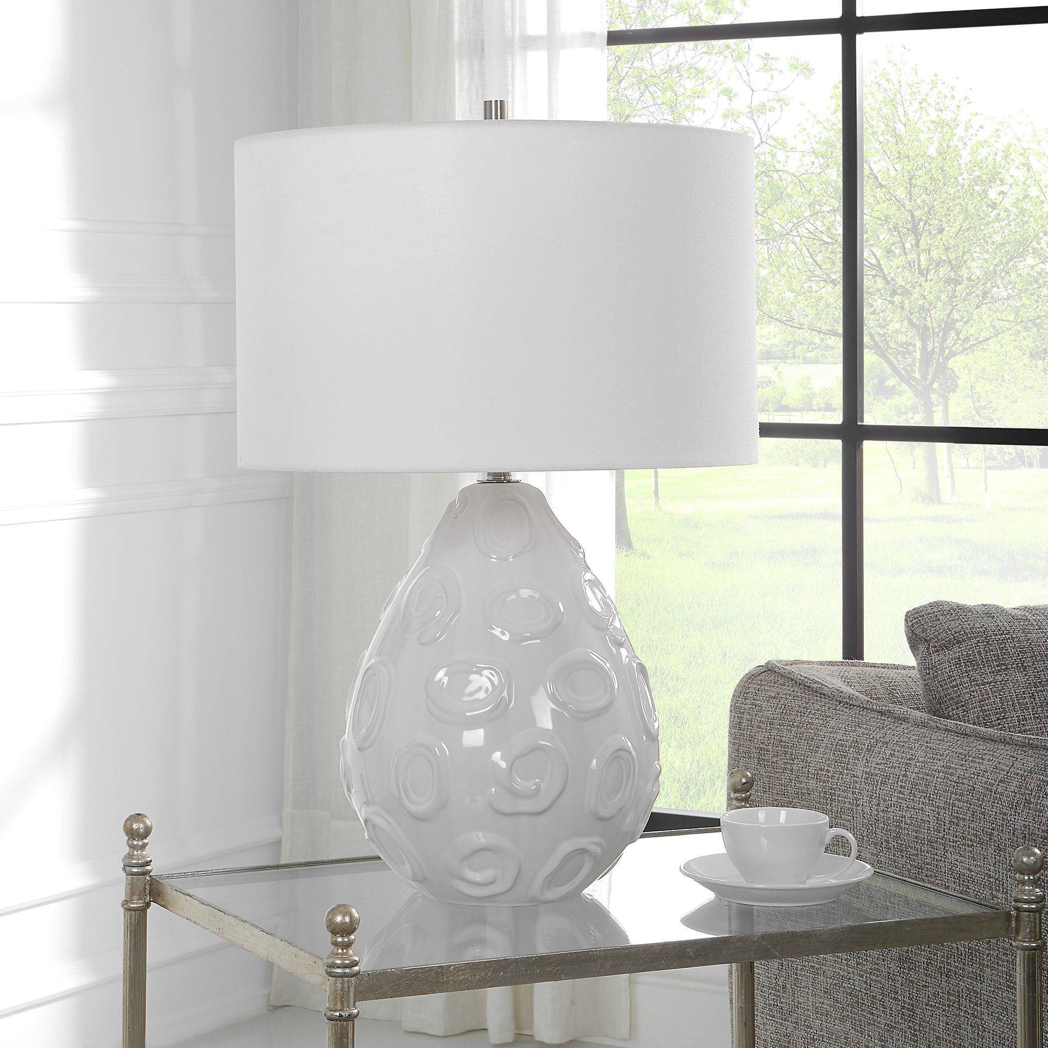 Loop 25 inch 150.00 watt White Glaze and Brushed Nickel Table Lamp Portable Light