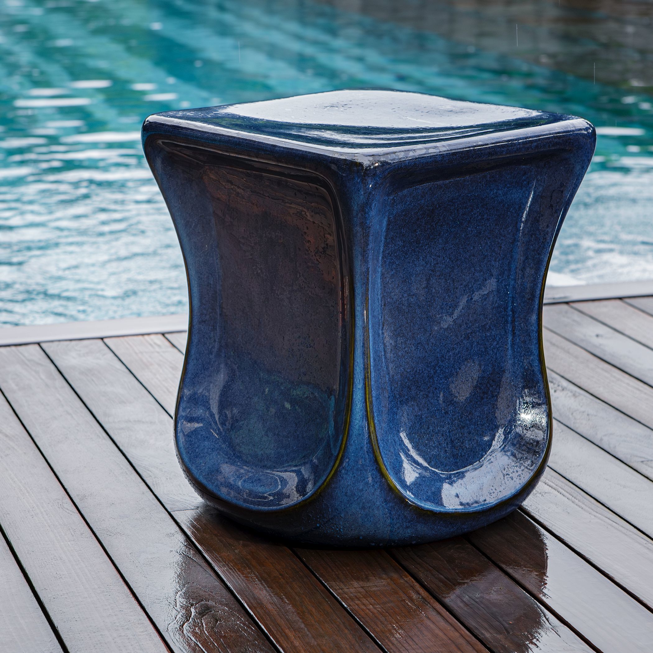Kaz 18.25 inch Blue Glaze Garden Stool