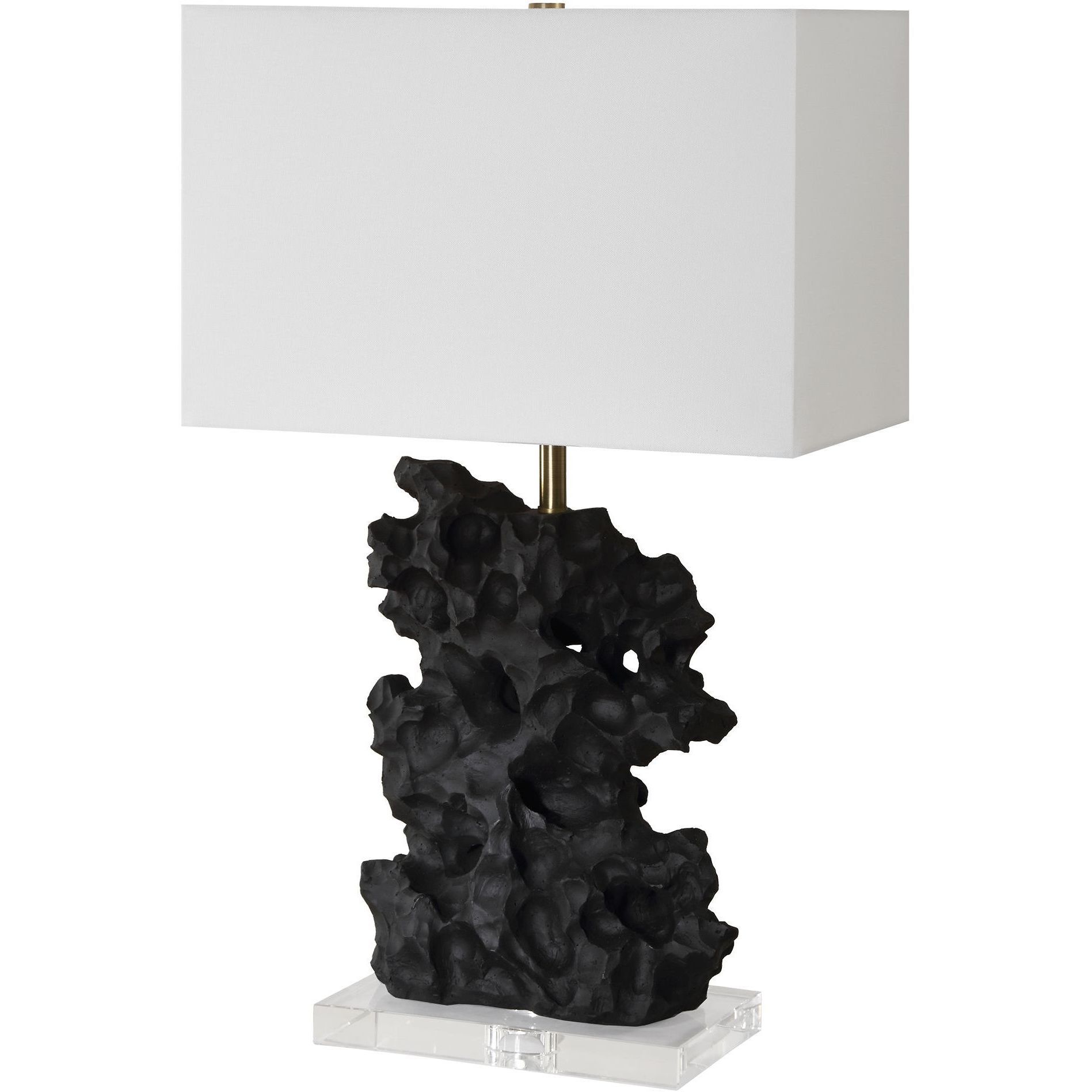 Basalt 27.25 inch 150.00 watt Black Stone with Antique Brass and Crystal Table Lamp Portable Light
