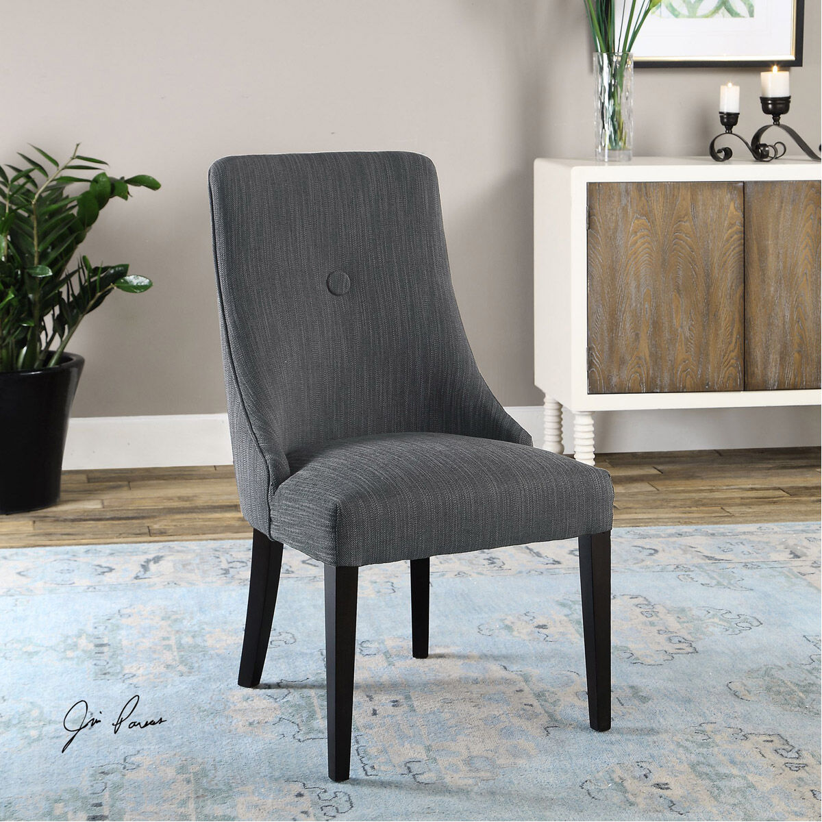 Patamon Charcoal Gray and Dark Walnut Armless Chairs, Set of 2