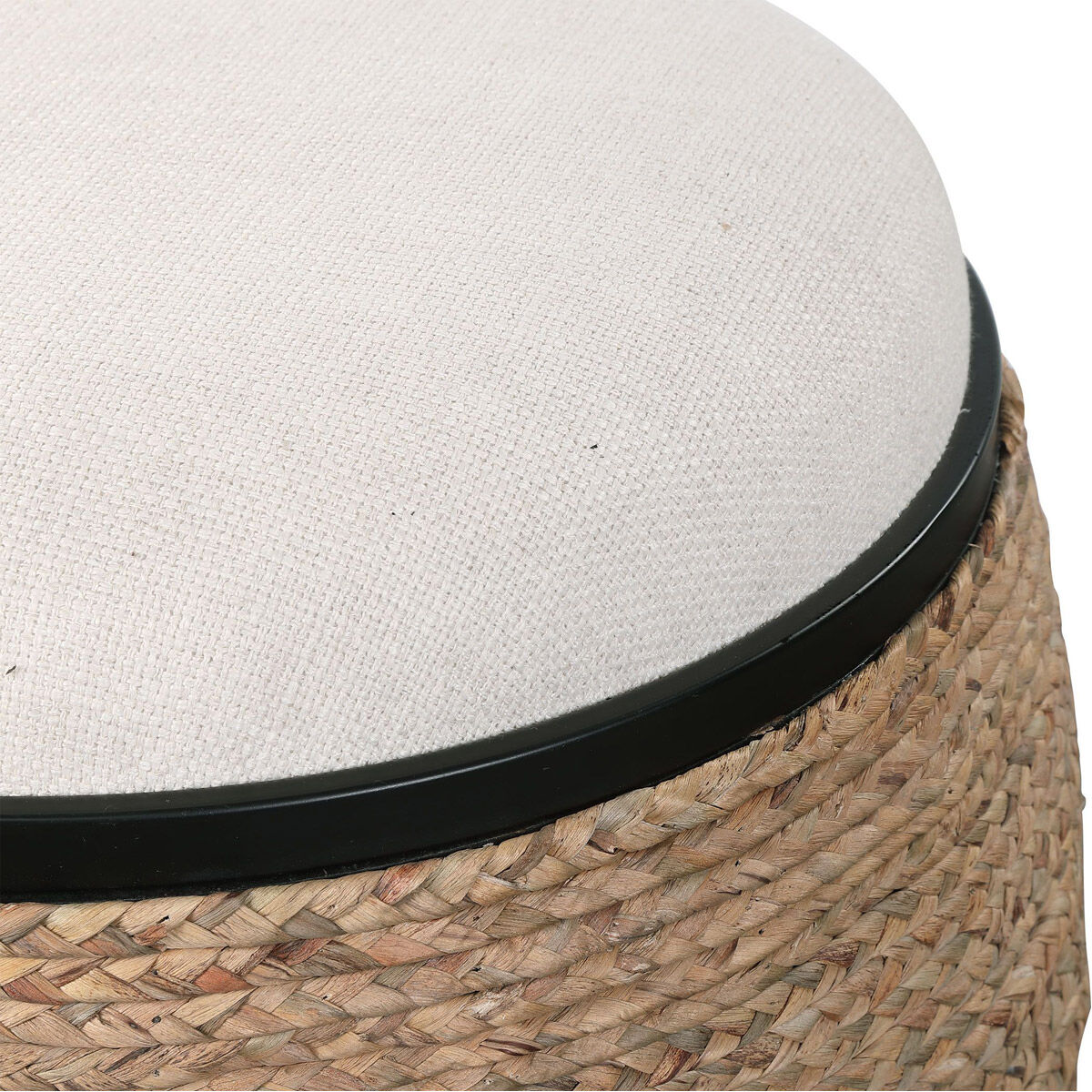 Island 19 inch Natural Braided Straw and Light Beige Accent Stool