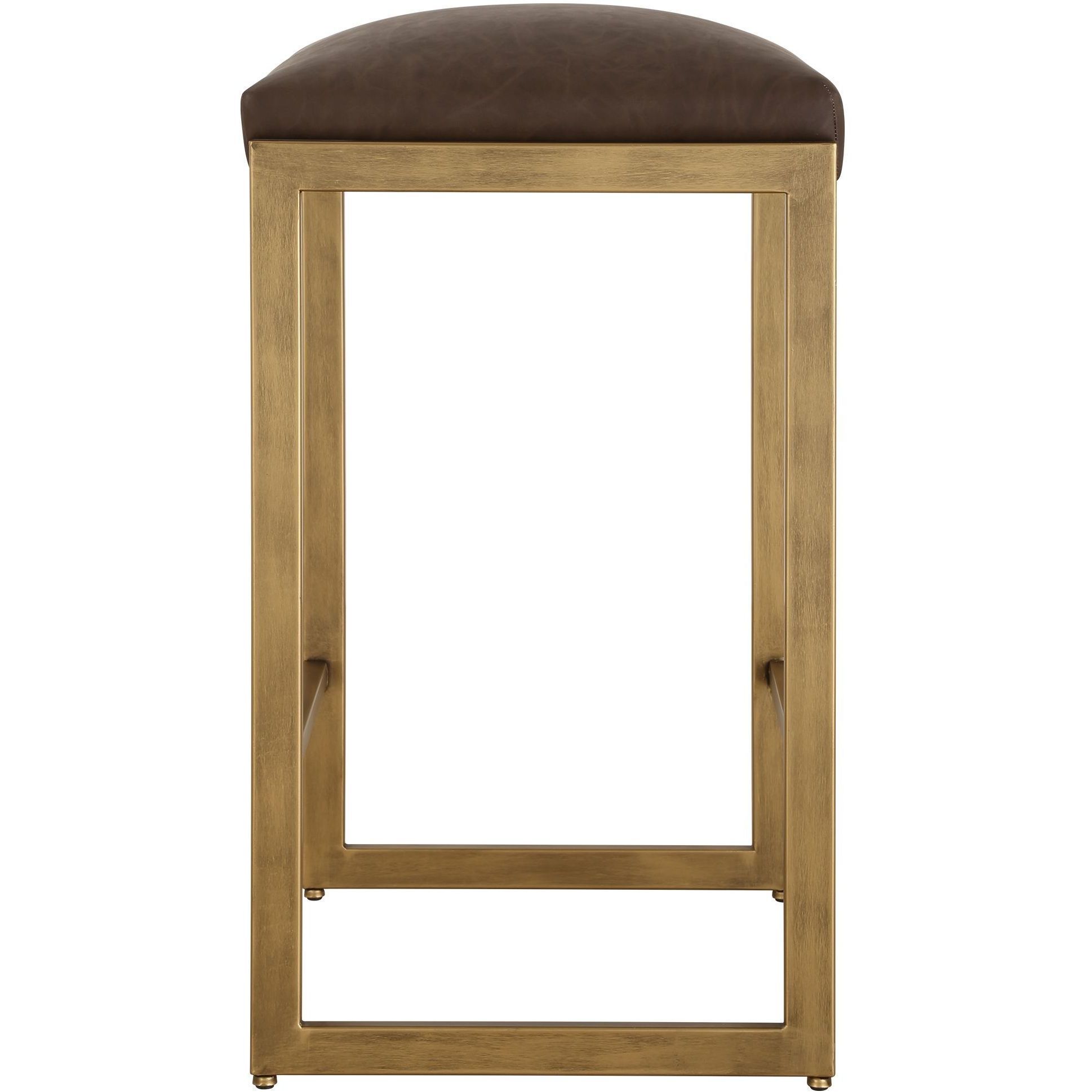 Atticus 25.75 inch Antique Brushed Brass with Cocoa Faux Leather Counter Stool