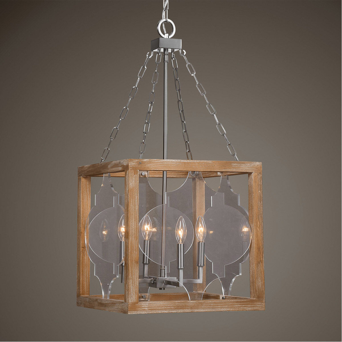 Perspex 4 Light 16 inch Brushed Nickel Lantern Pendant Ceiling Light