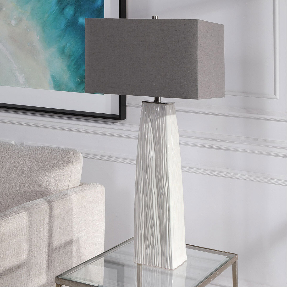 Sycamore 36 inch 150.00 watt Gloss White Ceramic with Brushed Nickel Accents Table Lamp Portable Light