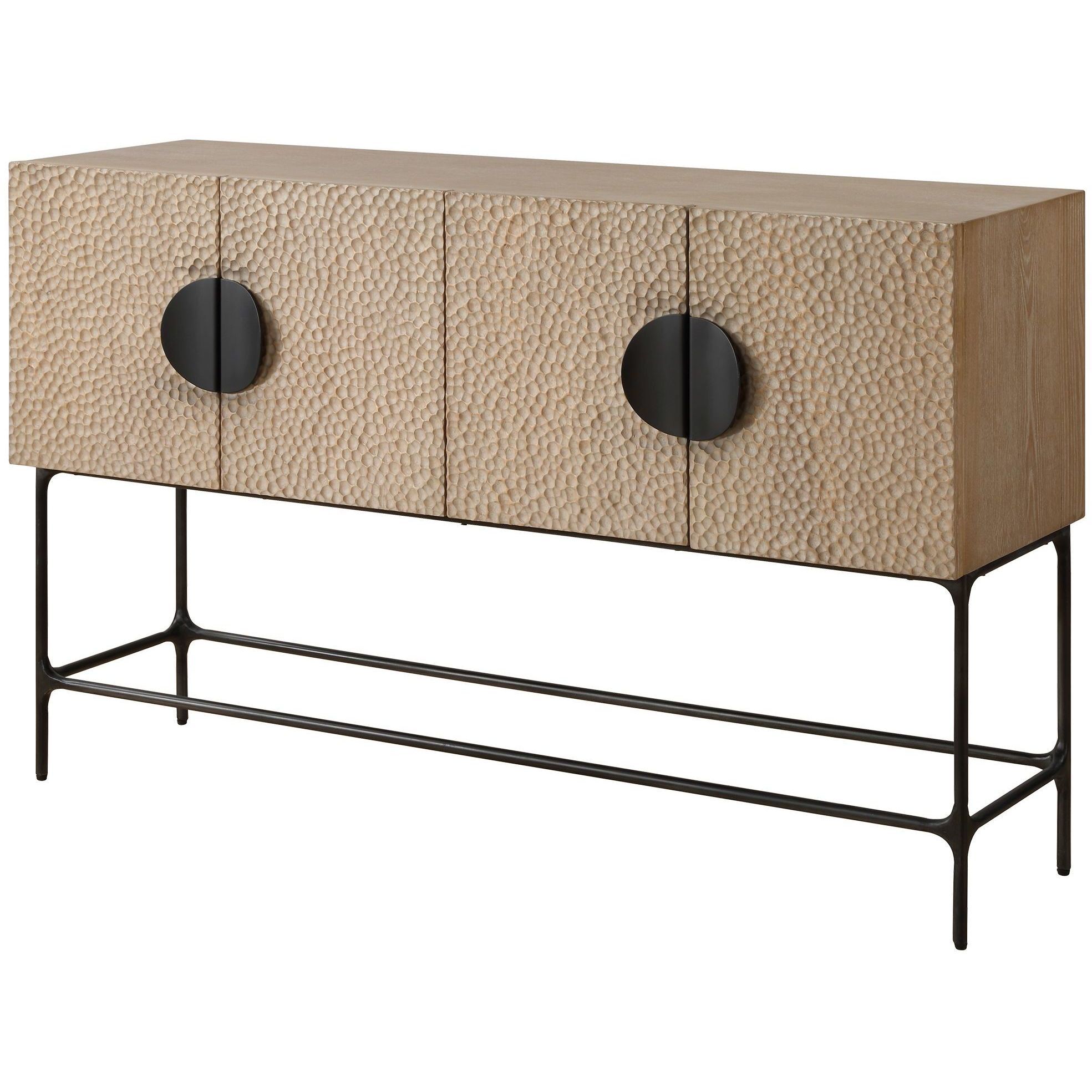 Lunar Elm Veneer and Black 4 Door Cabinet