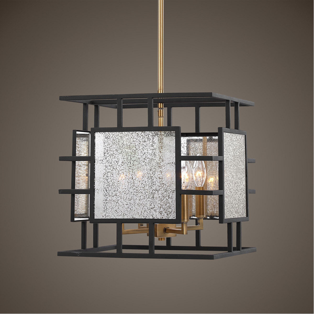Holmes 4 Light 14 inch Sanded Black and Antique Brass Pendant Ceiling Light