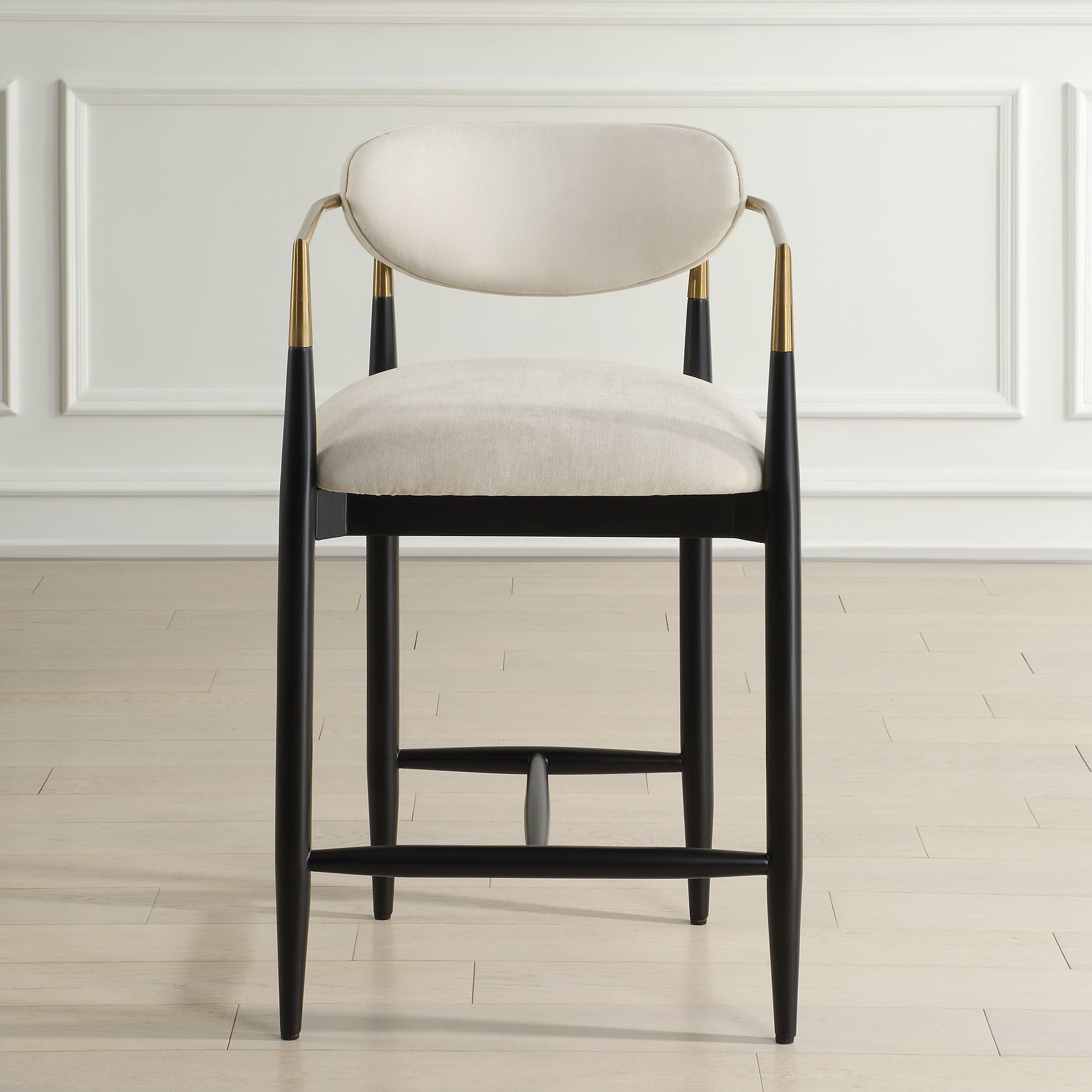 Moxie 36.5 inch Brushed Brass and Matte Black and Off-White Counter Stool
