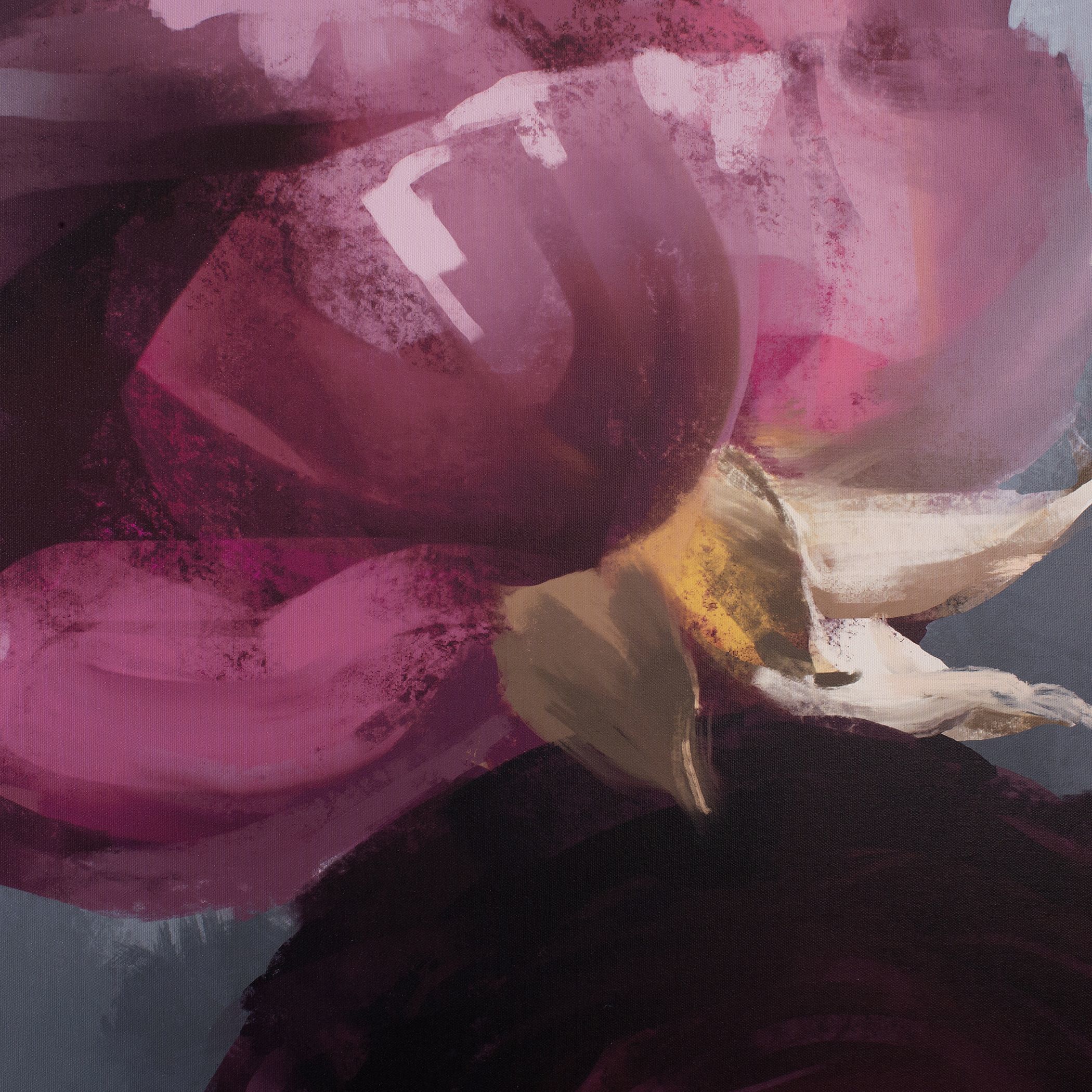 Plum Ranculus Deep Plum and Pink and Smoky Gray and Pale Gold and Green Framed Floral Art