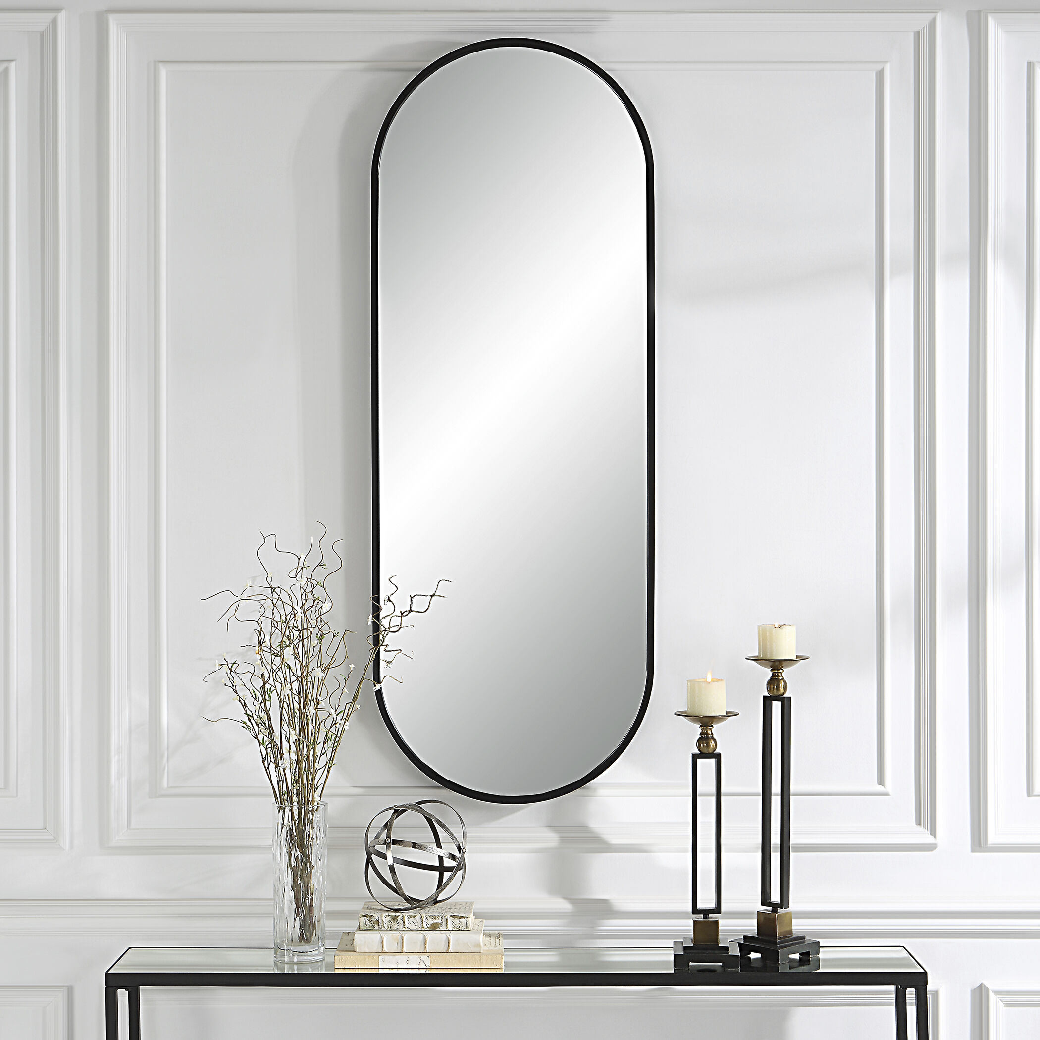 Varina 60 X 22 inch Satin Black Mirror