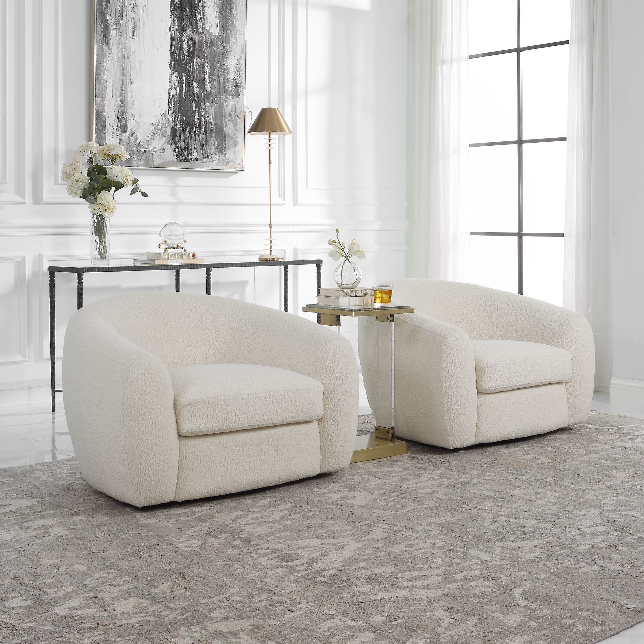 Capra Off White Faux Shearling Swivel Chair