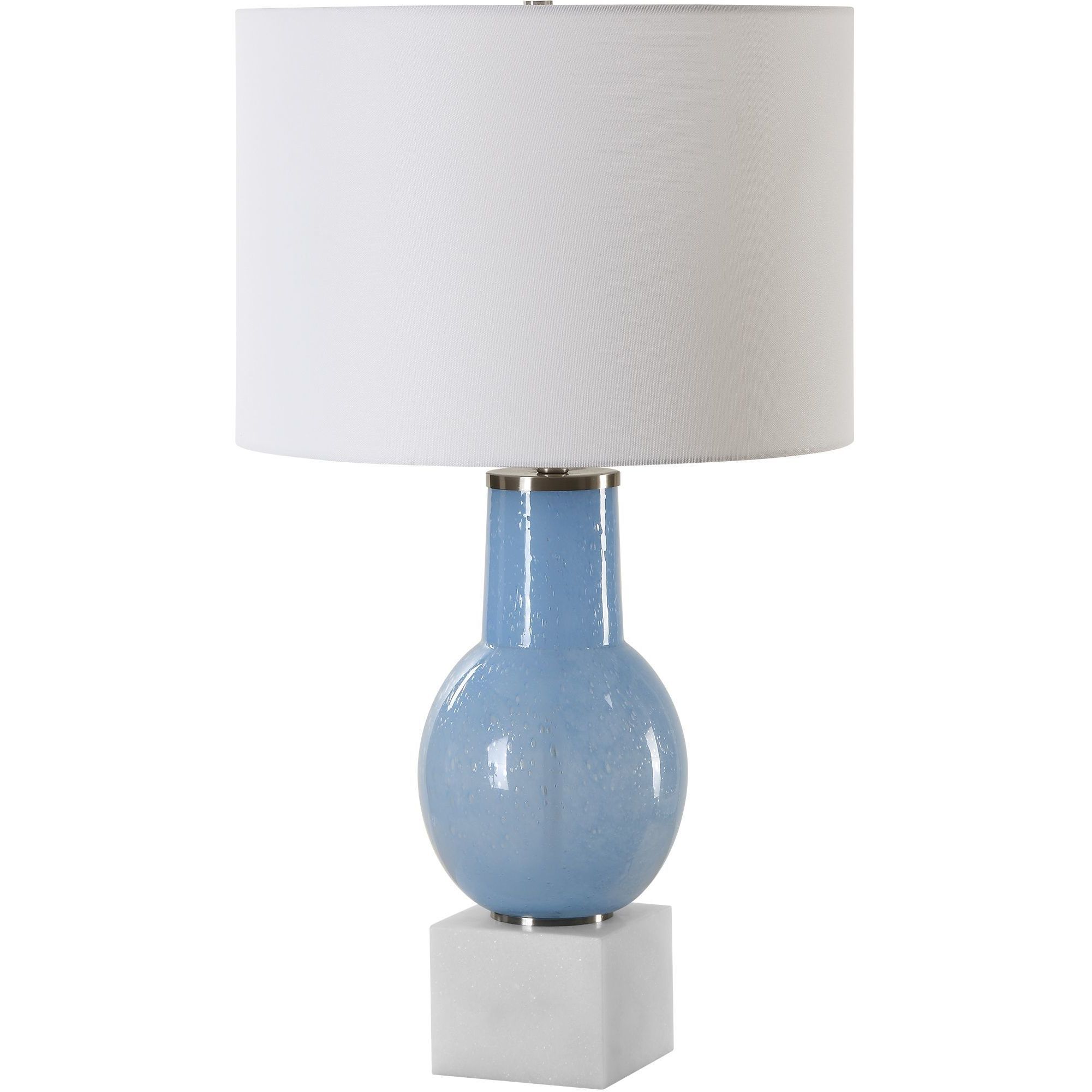 Clear Sky 28 inch 150.00 watt Sky Blue Seeded Glass with Marble Foot and Brushed Nickel Table Lamp Portable Light