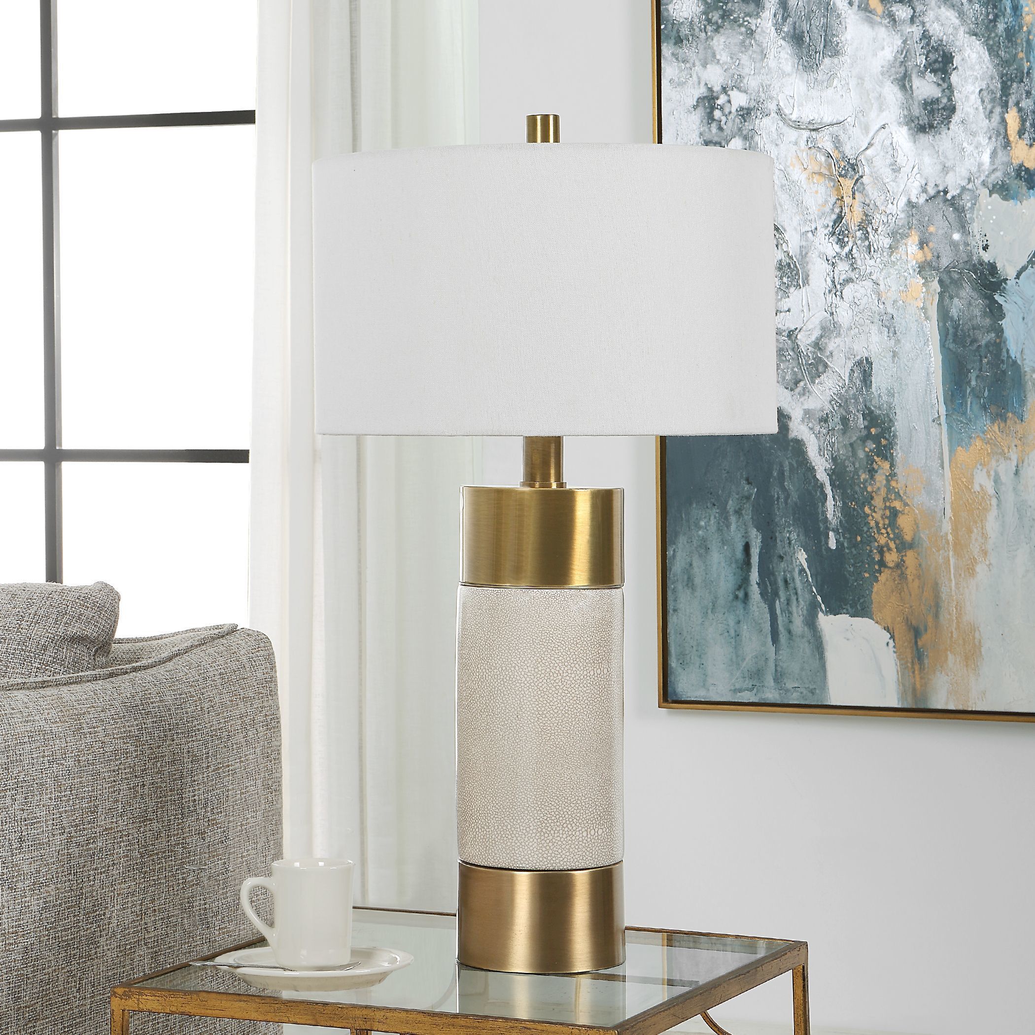 Adelia 31 inch 150.00 watt Brushed Brass and Ivory Crackle Glaze Table Lamp Portable Light