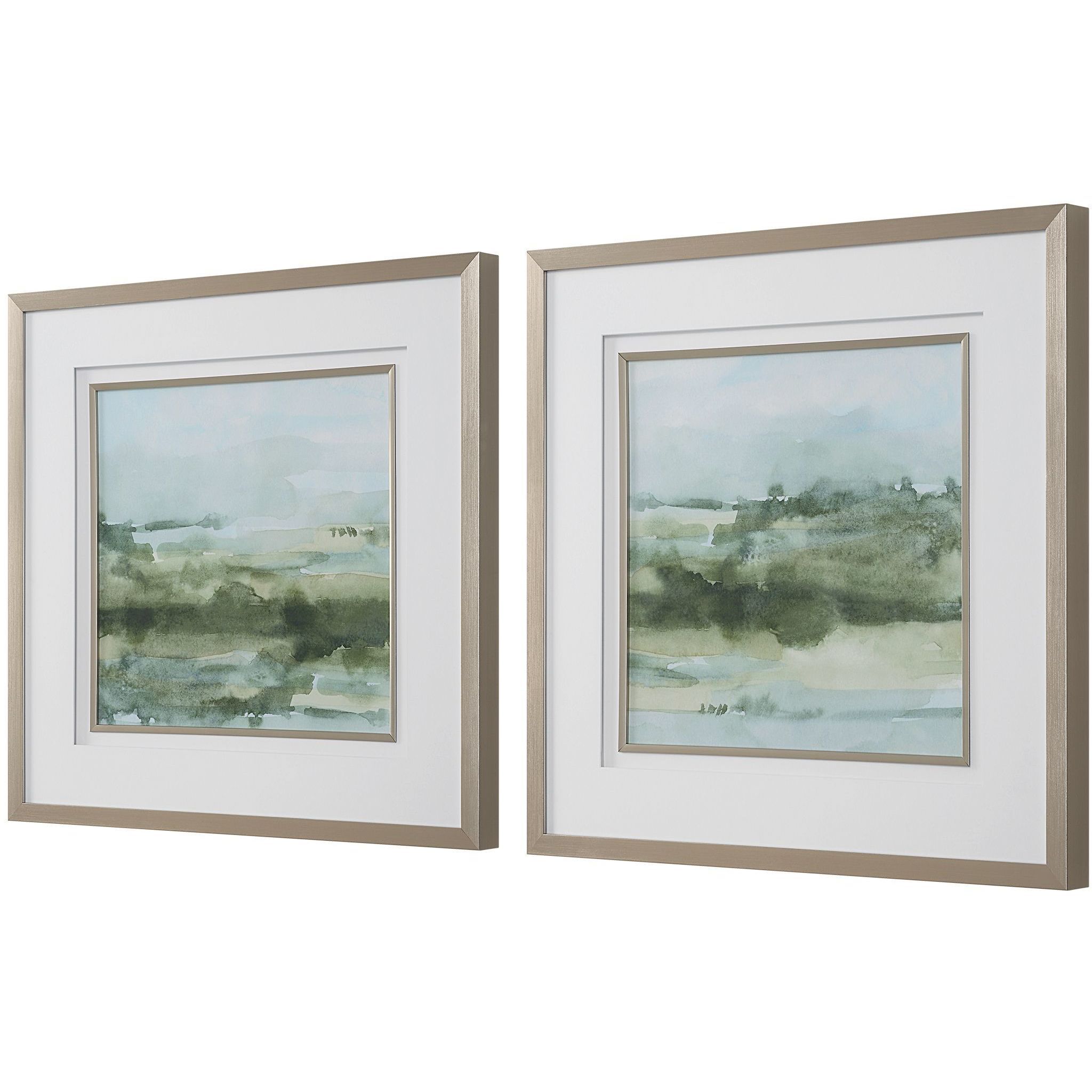 Soft Sage 28 X 28 inch Abstract Landscape Prints, Set of 2