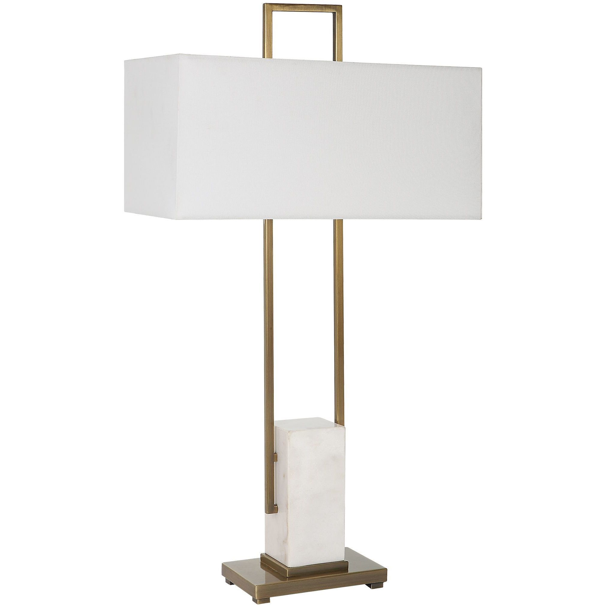 Column 35 inch 100.00 watt Plated Brass and White Marble Table Lamp Portable Light