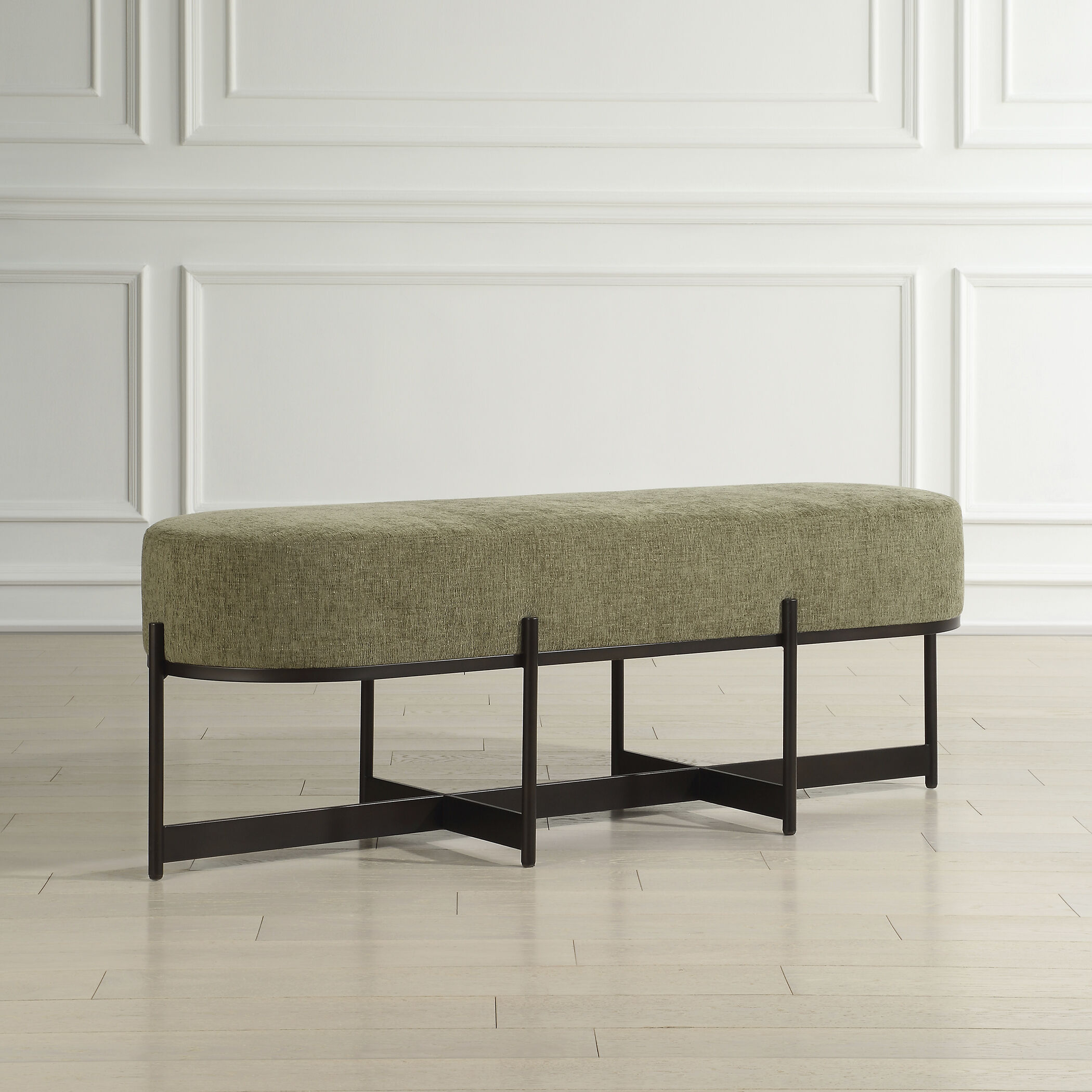 Merino Textured Moss Toned Polyester and Bronze Bench