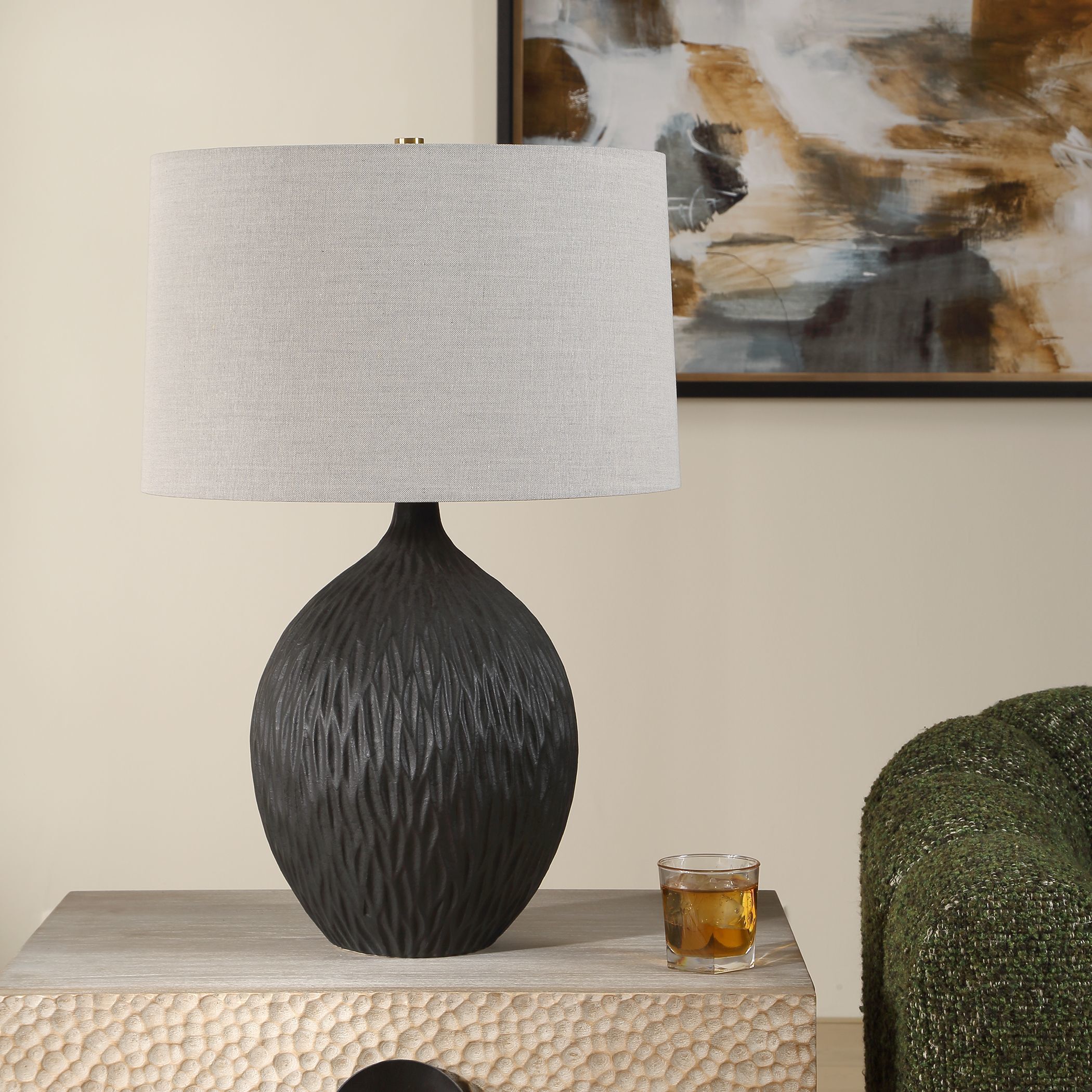 Levee 27 inch 150 watt Satin Black Glaze Table Lamp Portable Light
