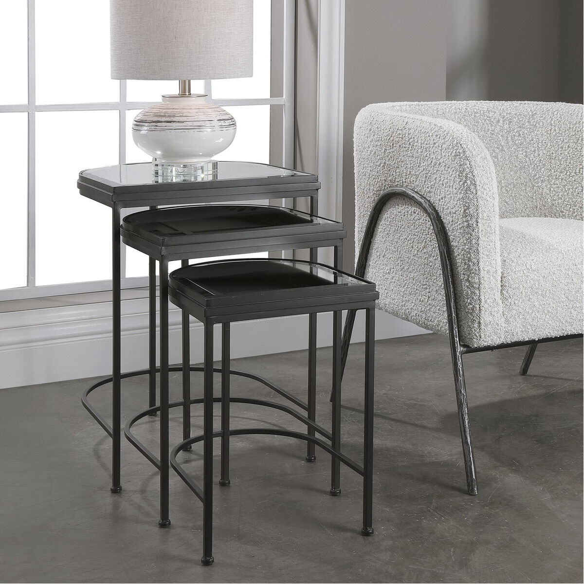 India 24 X 19 inch Matte Black Nesting Tables, Set of 3