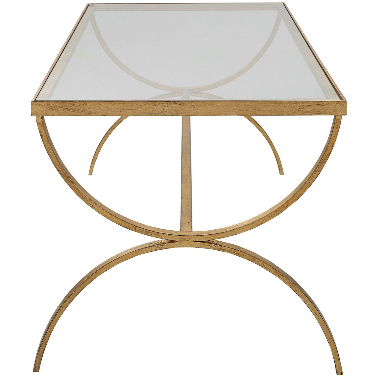 Crescent 48 X 18 inch Antiqued Gold and Tempered Glass Coffee table