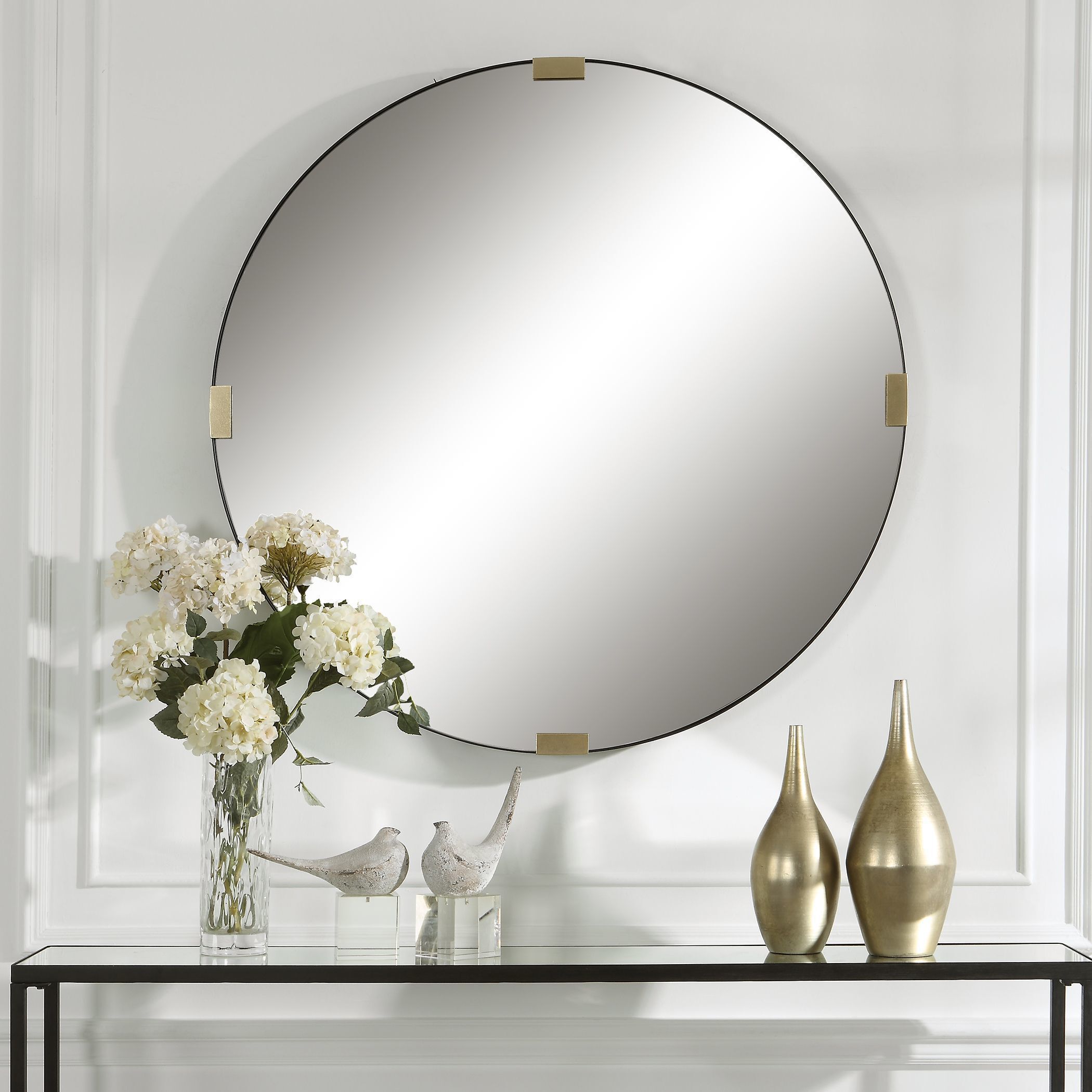 Clip 42.5 X 42.5 inch Satin Black and Antiqued Gold Leaf Mirror