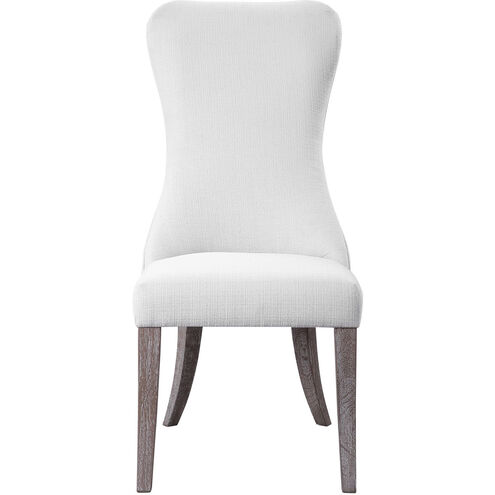 Caledonia White Fabric and Dark Walnut with Light Gray Wash Armless Chair