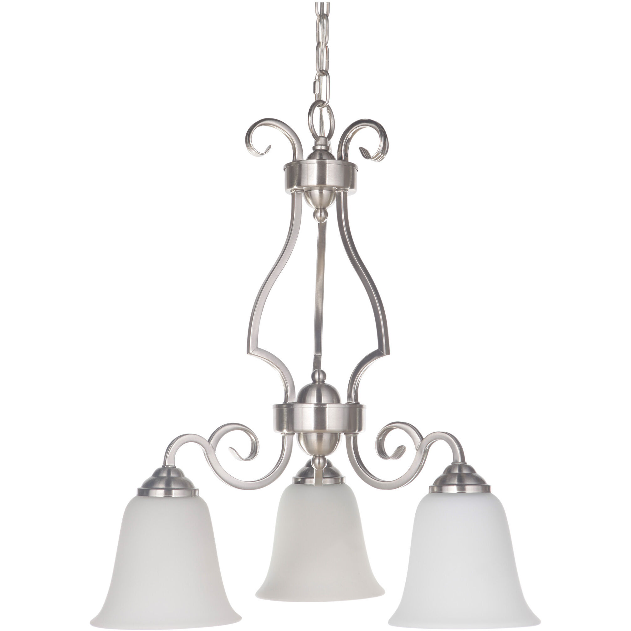 Cecilia 3 Light 20 inch Brushed Satin Nickel Down Chandelier Ceiling Light in Brushed Polished Nickel, White Frosted Glass, Jeremiah