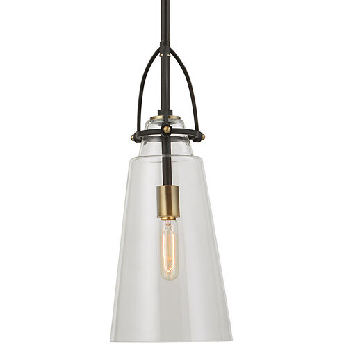 Saugus 1 Light 8 inch Black with Antique Brass Accents Pendant Ceiling Light