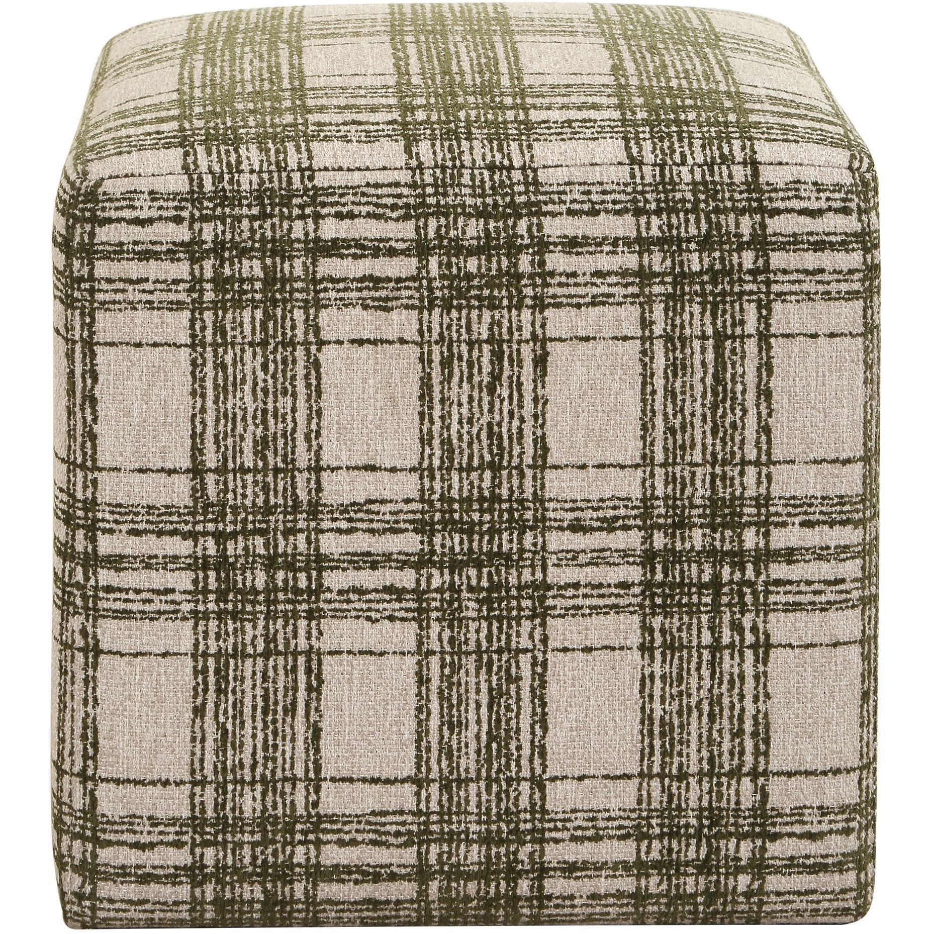 Joie 18 inch Ireland Green Plaid Chenille Ottoman