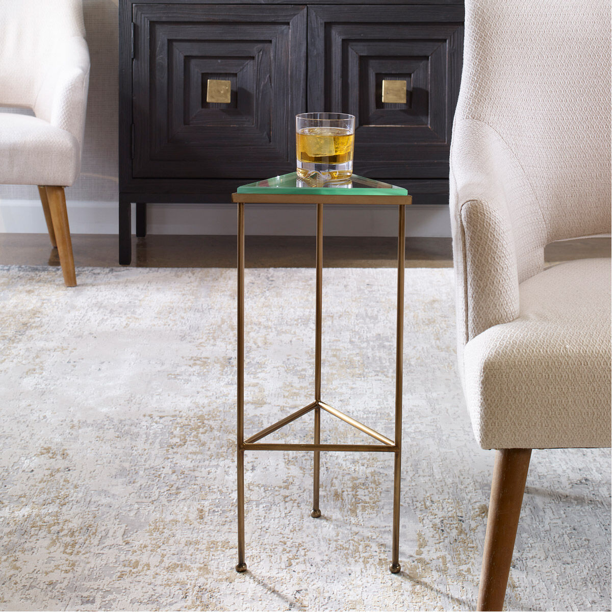 Giza 22 X 10 inch Brushed Gold and Glass Drink Table